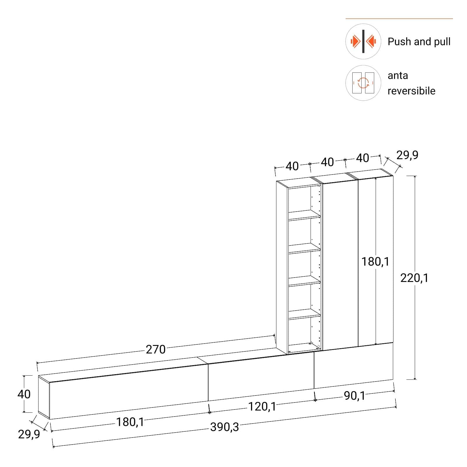 Parete attrezzata sospesa 390 cm antracite - Kayros