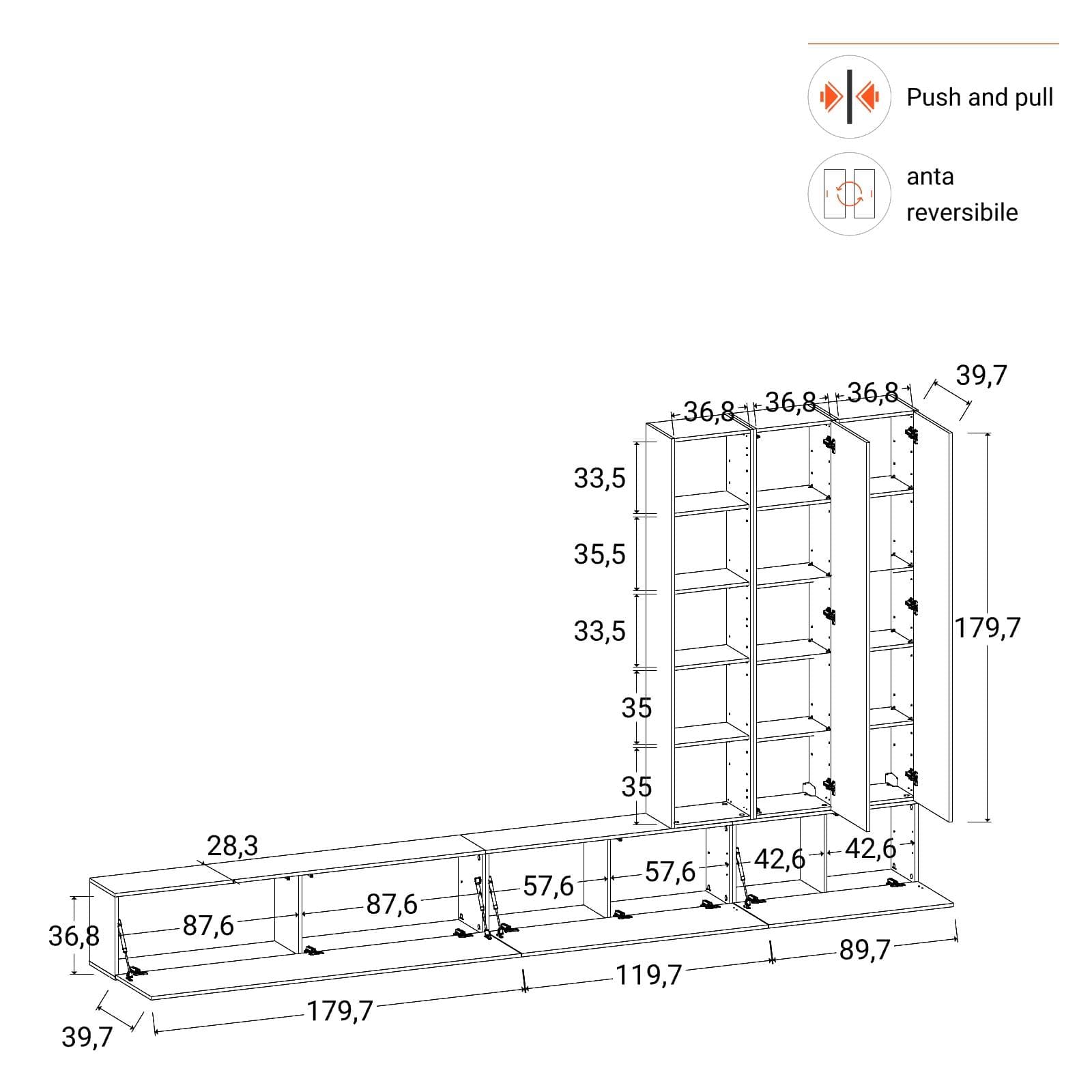 Parete attrezzata sospesa 390 cm antracite - Kayros