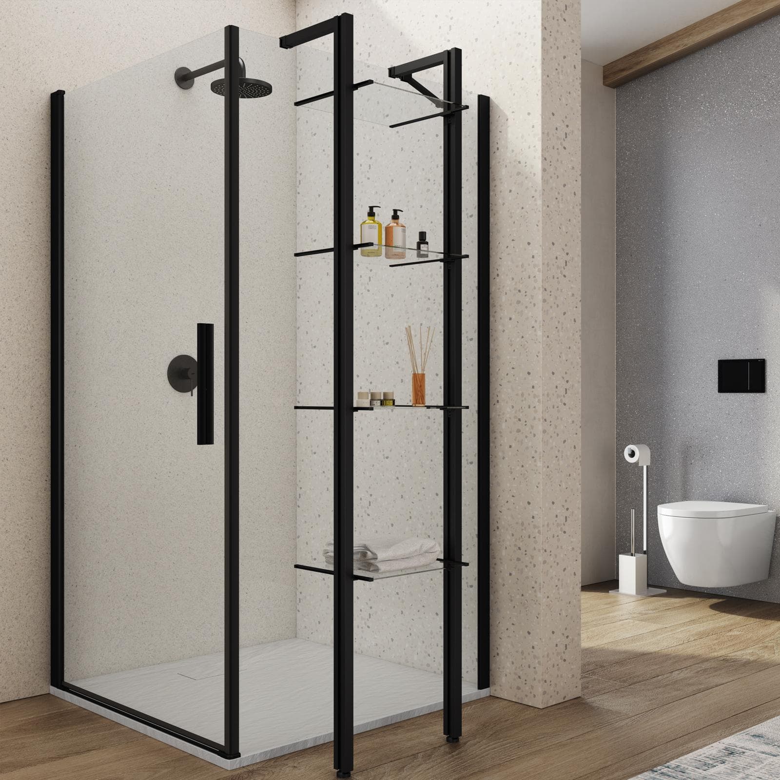 Set mensole per box doccia 42 cm nero - Aqua
