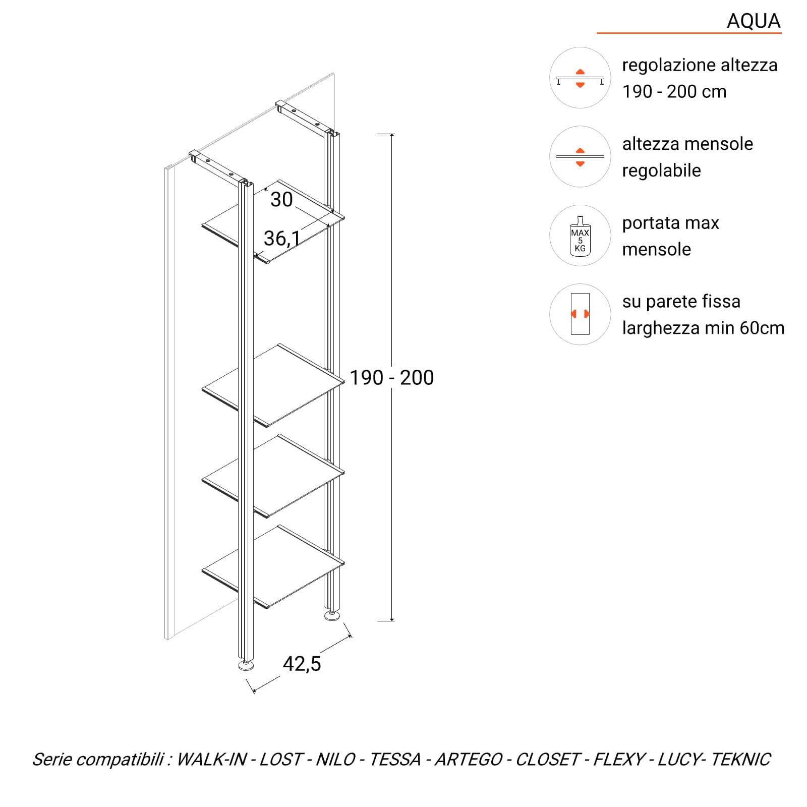 Set mensole per box doccia 42 cm cromo - Aqua