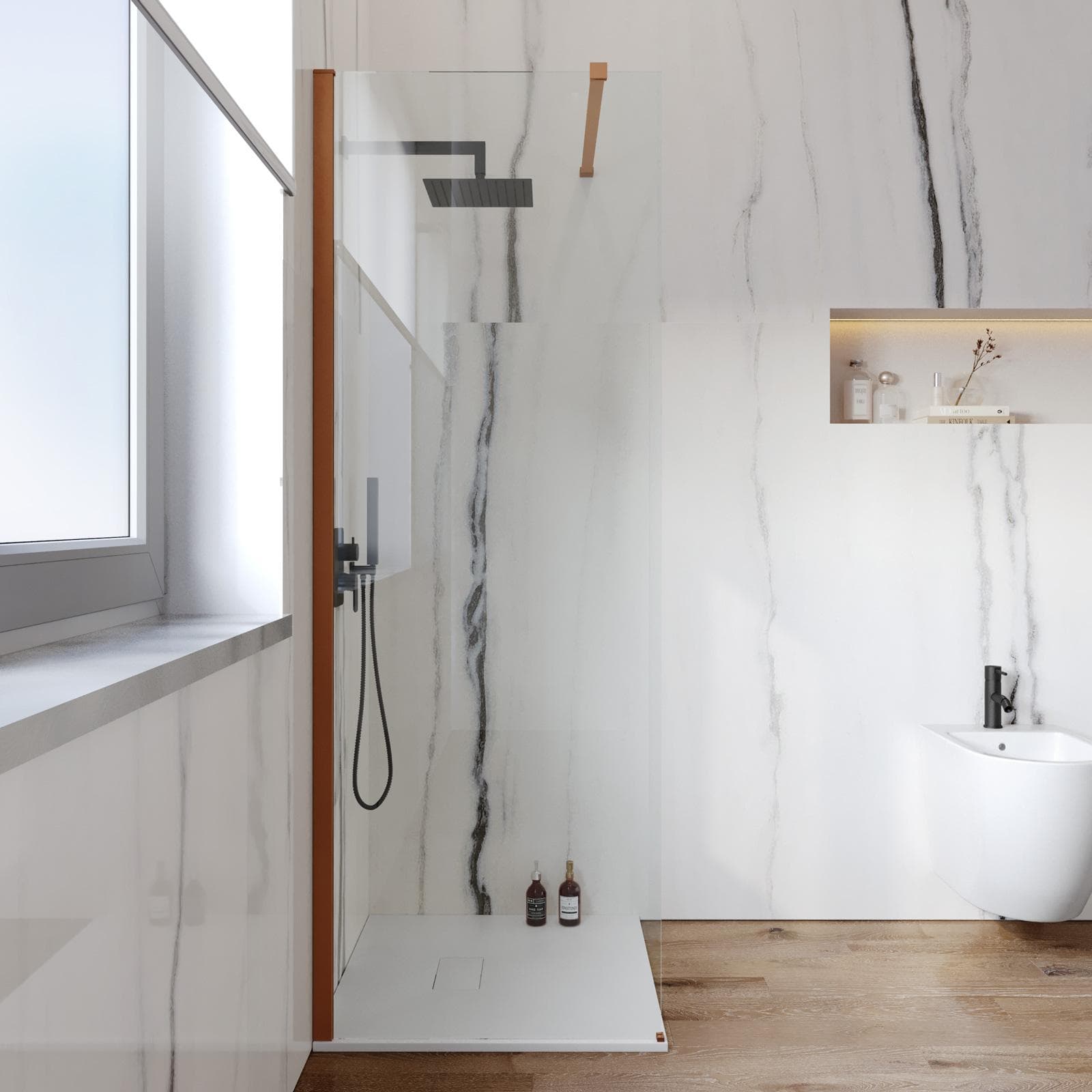Box doccia Walk in 70 cm vetro anticalcare trasparente e profilo bronzo 200h - Keep