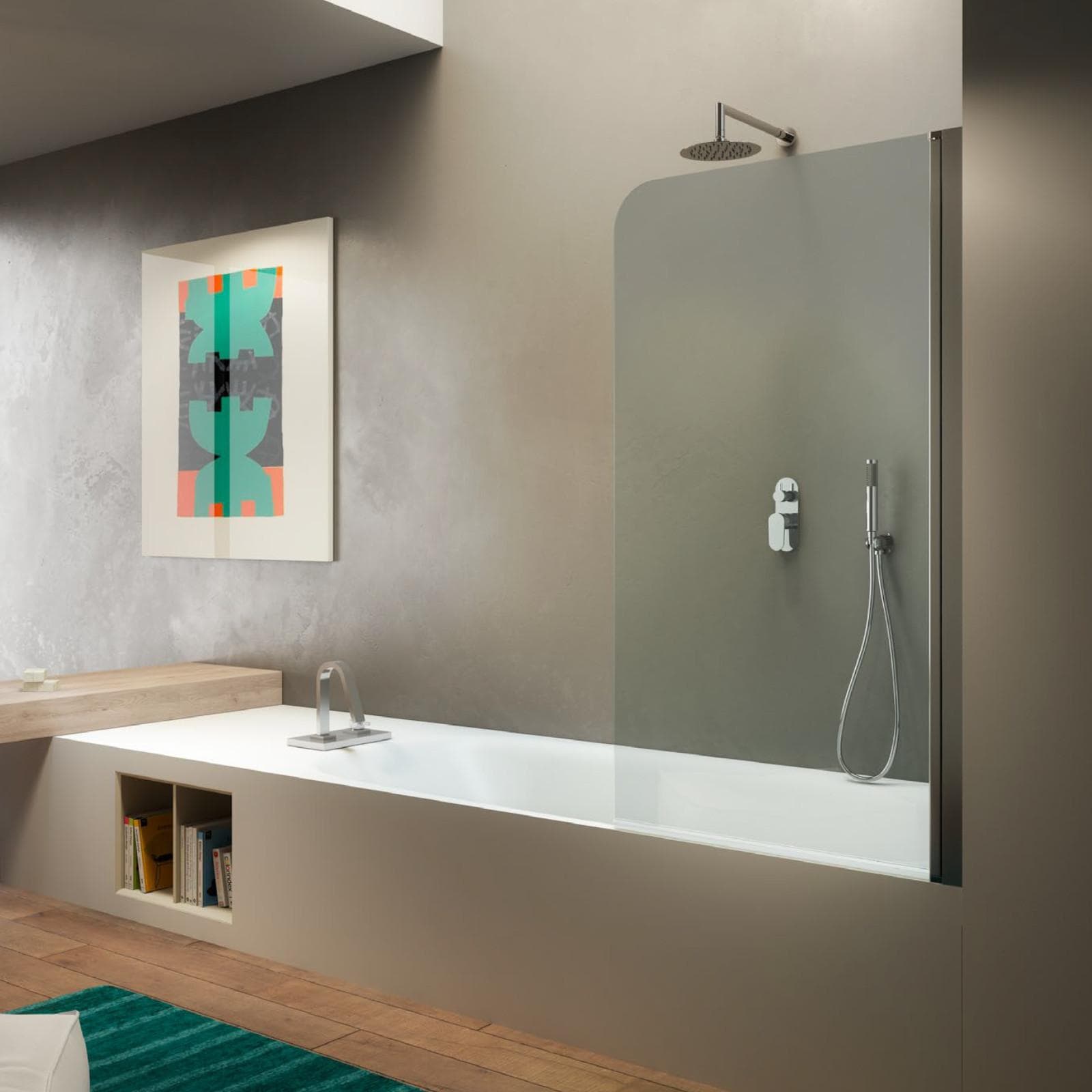 Parete sopravasca 75 cm girevole altezza 140h cm in cristallo trasparente anticalcare - Tempo Evo