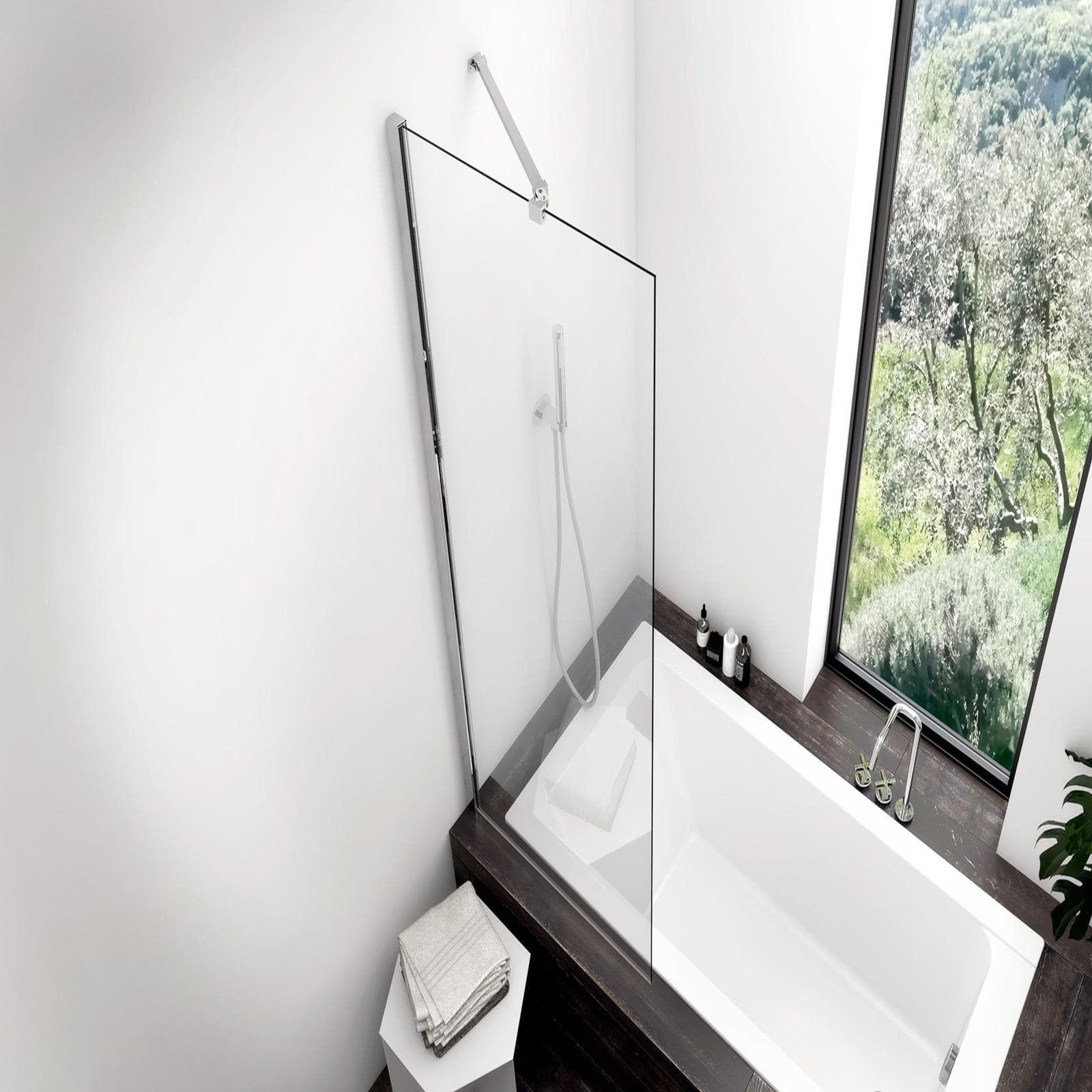 Parete vasca 75 cm reversibile in vetro temperato trasparente anticalcare