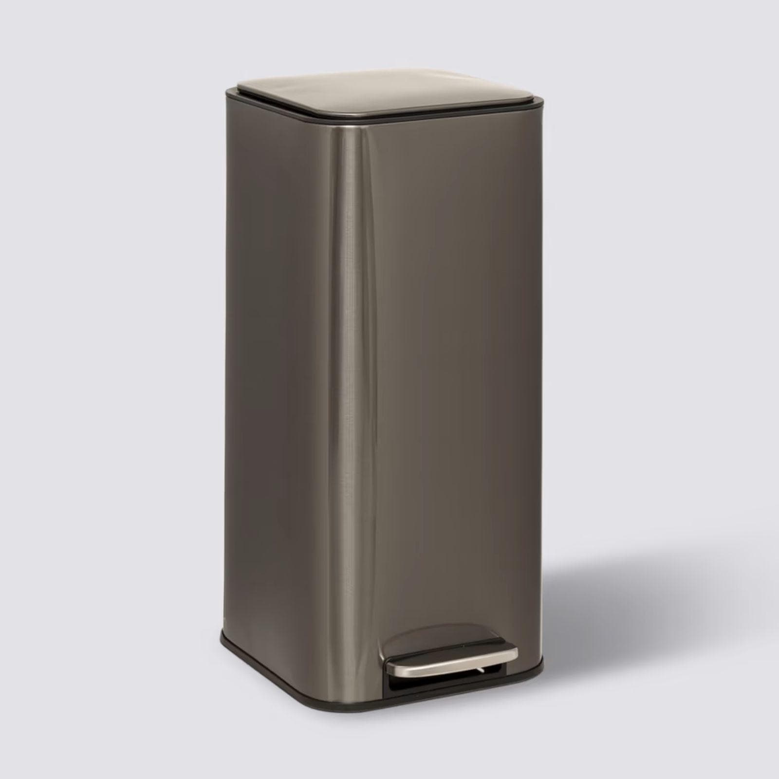Pattumiera 30 litri quadrata in metallo nero satinato con coperchio e pedale - Thalor
