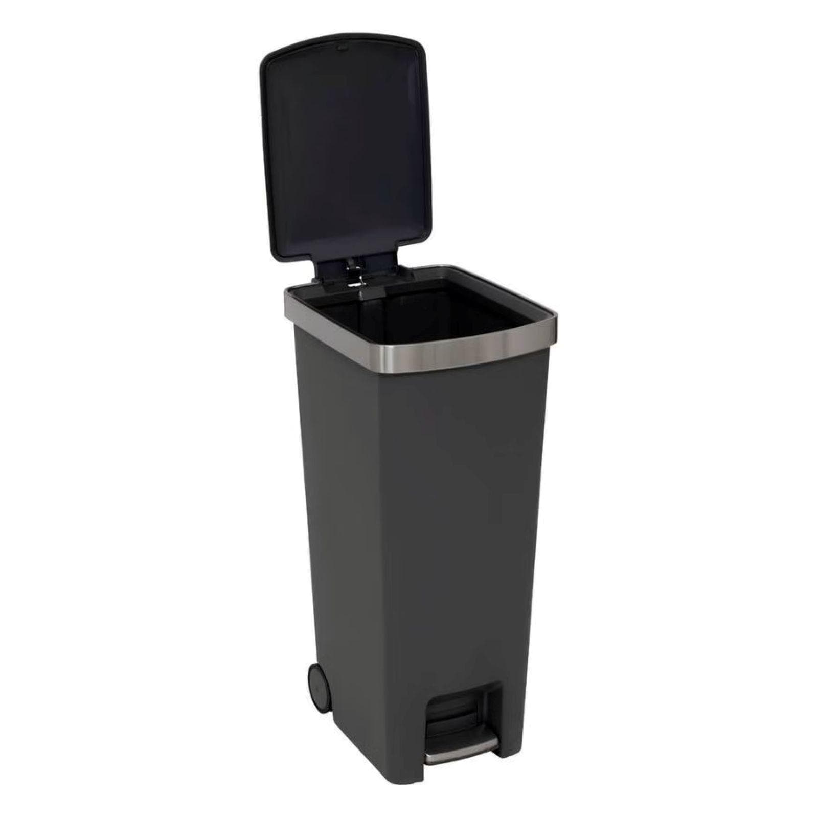 Pattumiera 45L in polipropilene grigio e acciaio inox con ruote