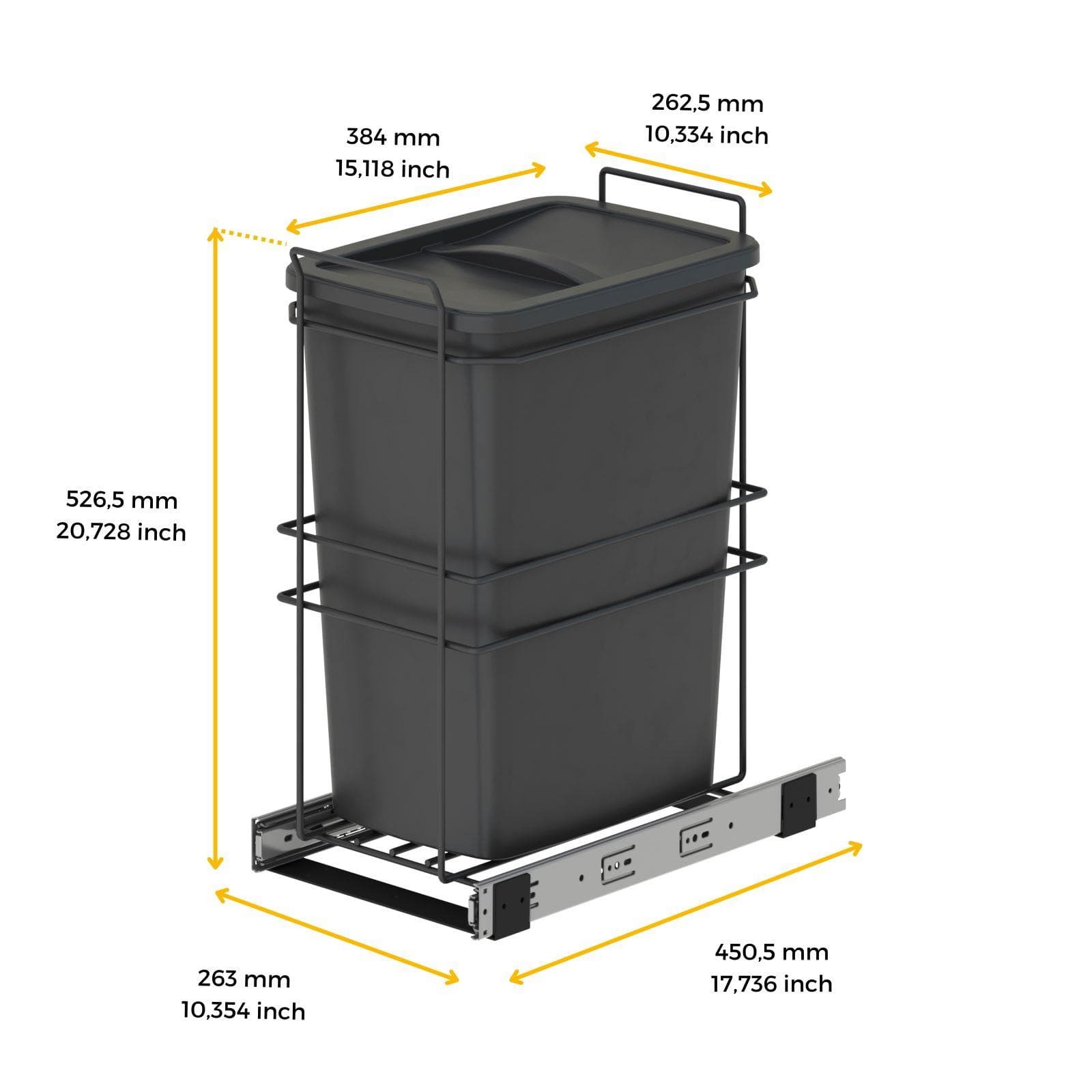 Pattumiera estraibile 26x53h cm con 1 bidone per raccolta differenziata antracite - Binny