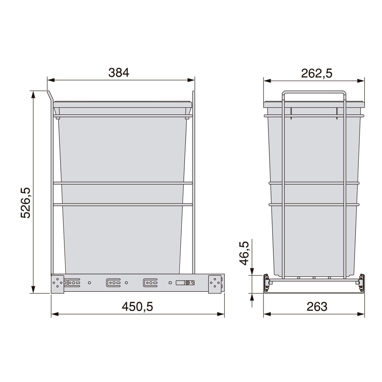 Pattumiera estraibile 26x53h cm con 1 bidone per raccolta differenziata antracite - Binny