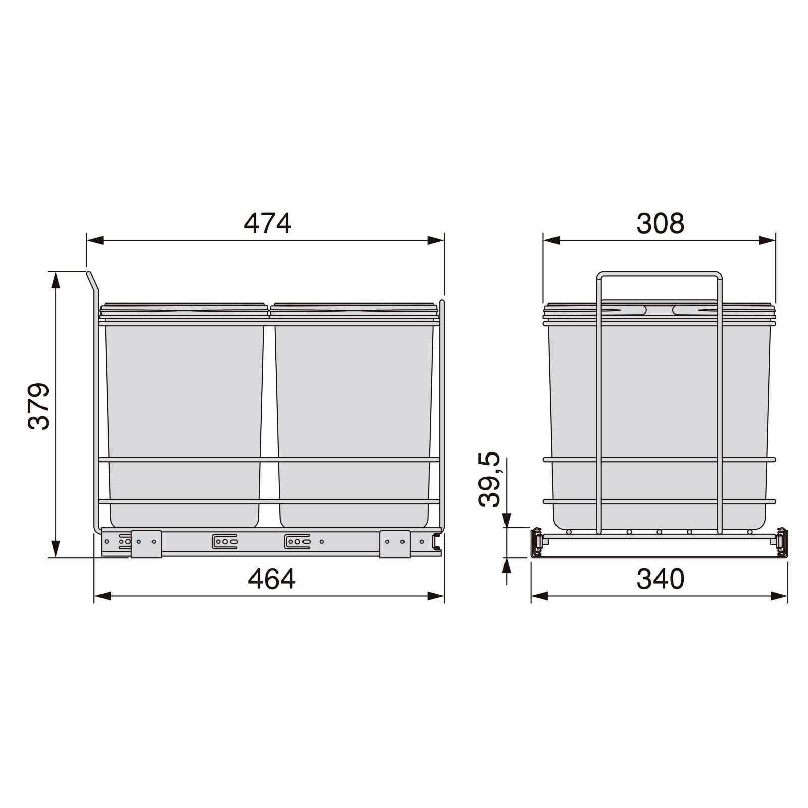 Pattumiera estraibile 34x38h cm con 2 bidoni per raccolta differenziata antracite - Binny