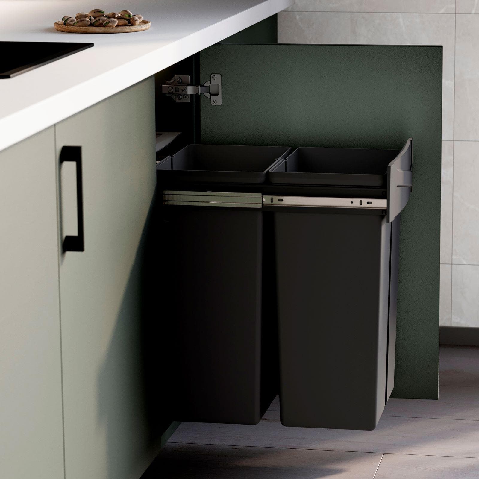Pattumiera estraibile 36x52h cm con 2 bidoni per raccolta differenziata antracite - Binny
