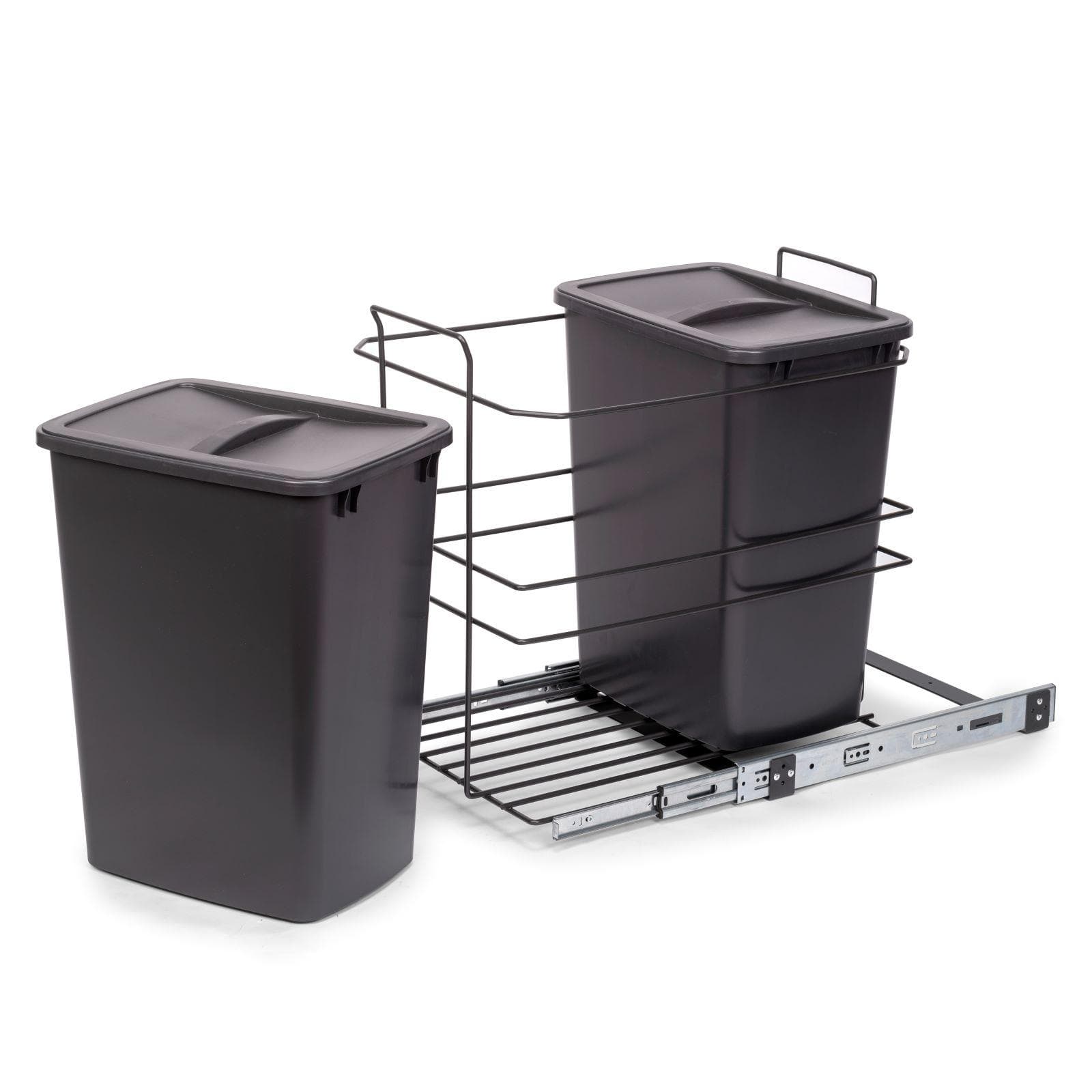Pattumiera estraibile 36x53h cm con 2 bidoni per raccolta differenziata antracite - Binny
