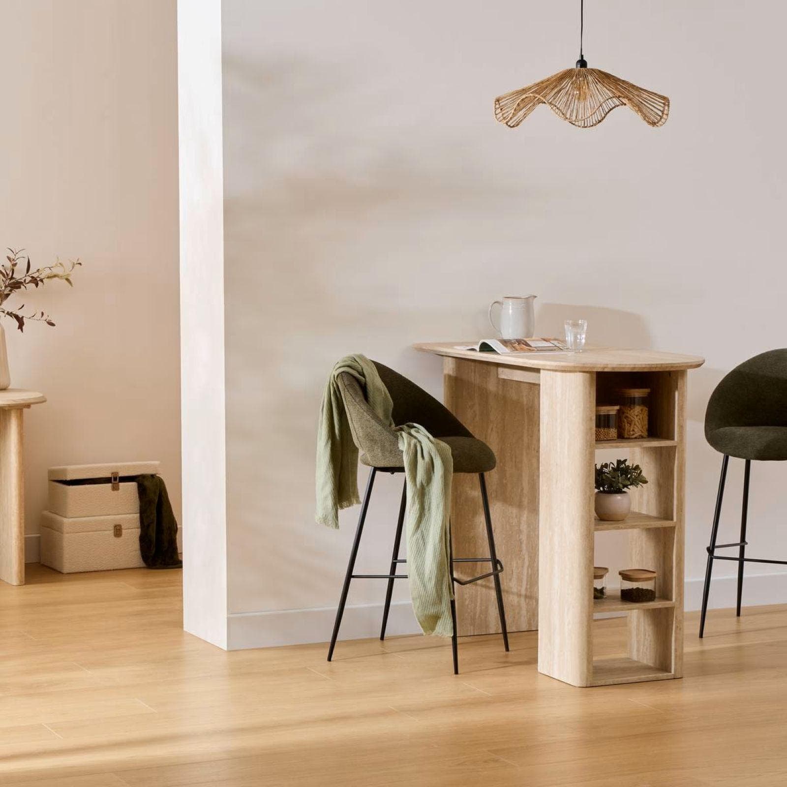 Penisola cucina 120x60 cm in legno effetto travertino beige con vani - Thayla
