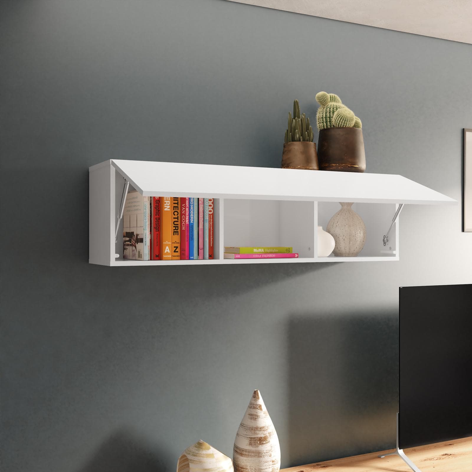 Pensile 123x35h cm bianco lucido con anta vasistas - Boras Living