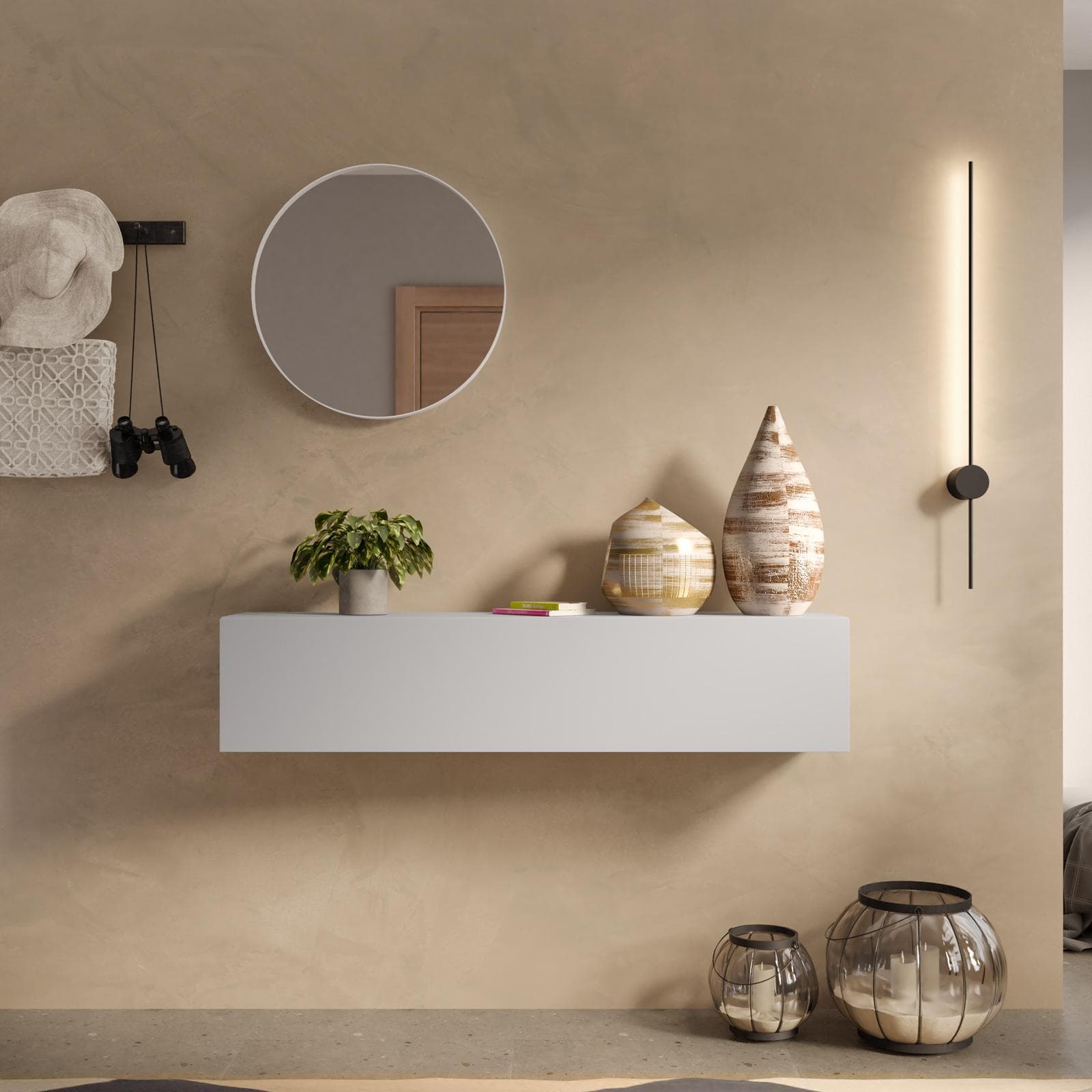 Consolle sospesa 138x28h gesso con anta reversibile - Clary