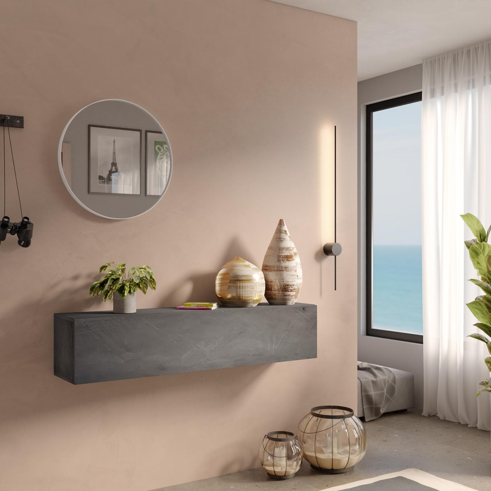 Consolle sospesa 138x28h cm grigio piombo con anta reversibile - Clary