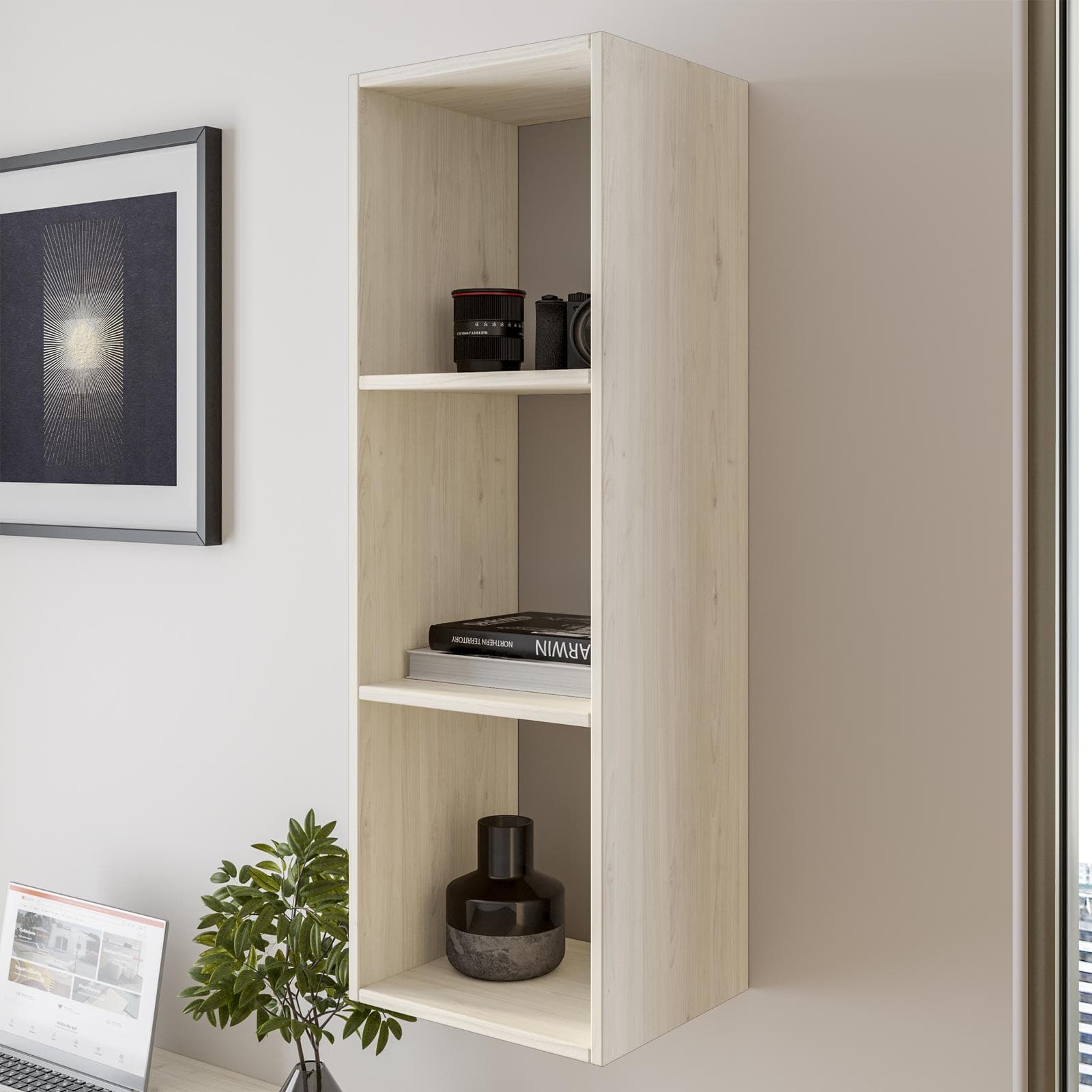 Pensile 35x105h cm con vani a giorno in legno rovere bianco - Nasus