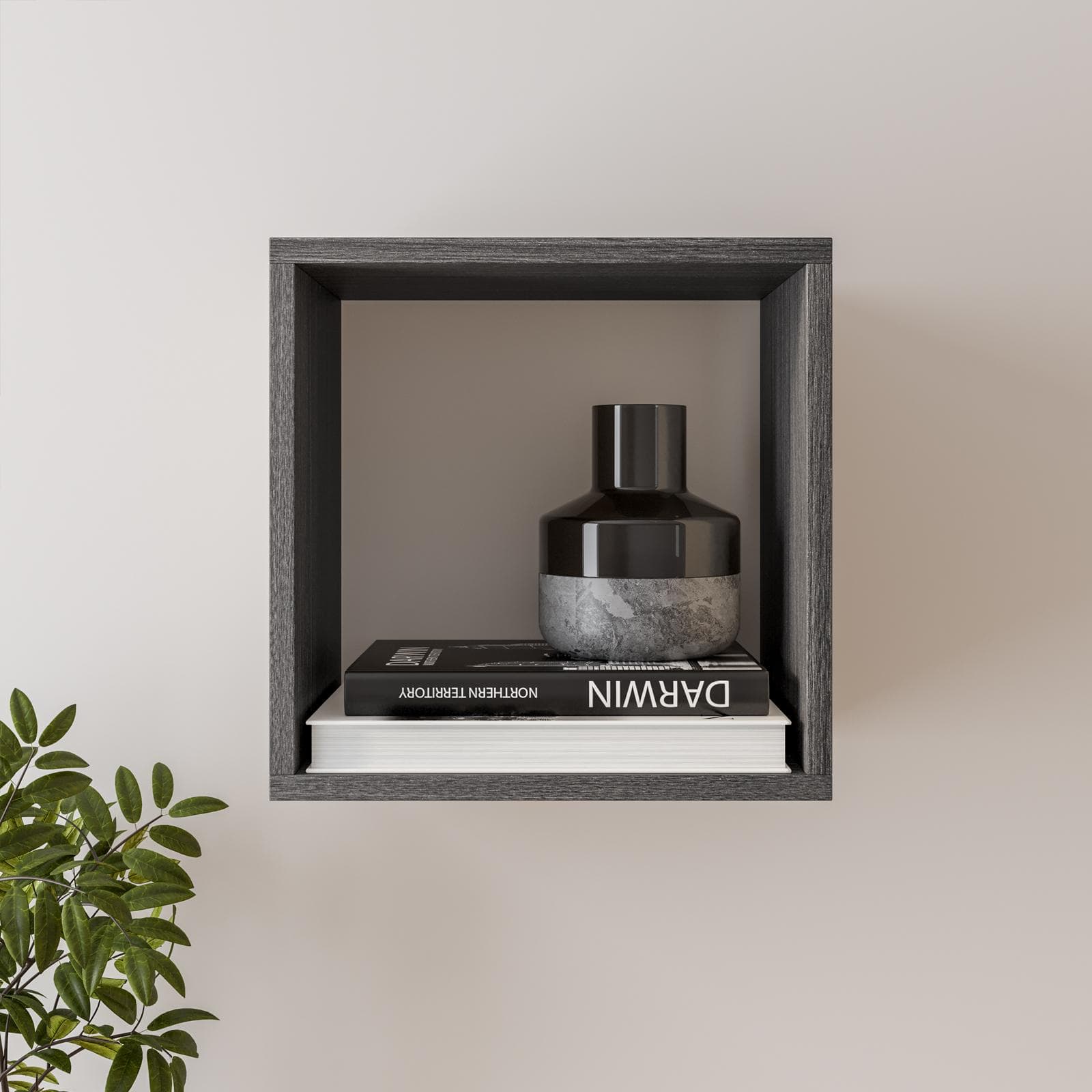 Pensile 35x35h cm con vano a giorno in legno rovere grigio - Nasus