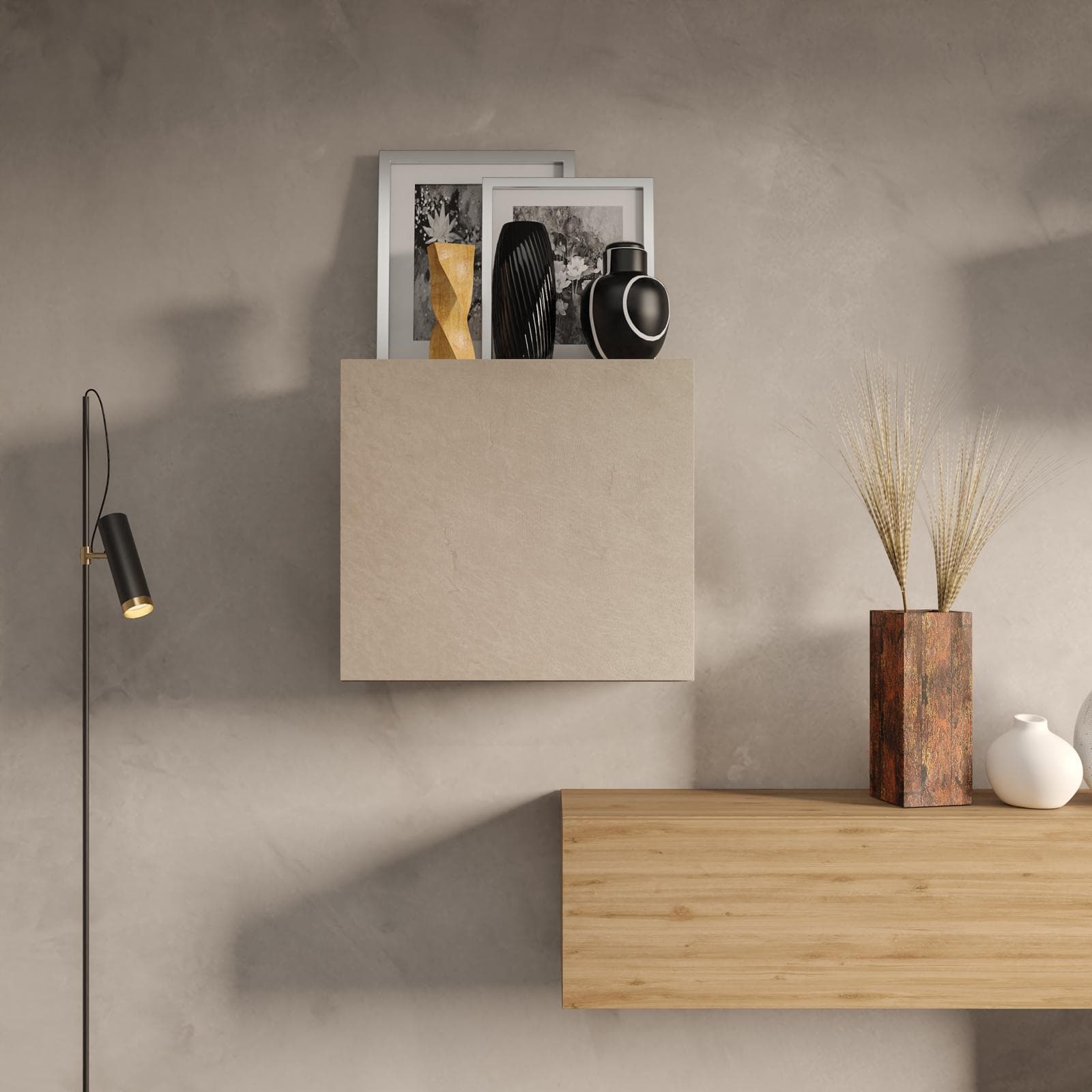 Pensile 55x50h cm argilla con 1 anta reversibile push pull - Clary