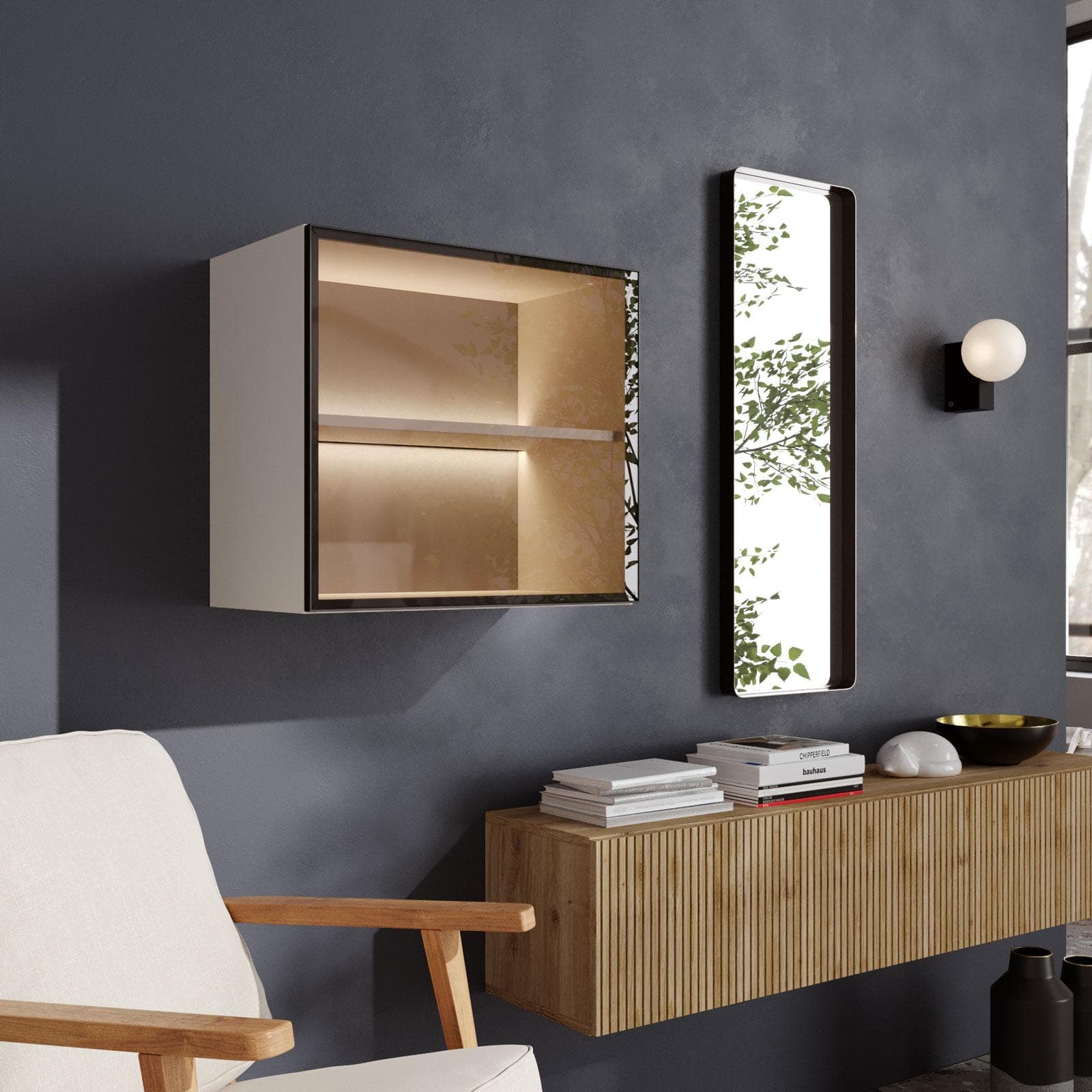 Pensile 55x50h cm cashmere con anta in vetro bronzato e telaio in alluminio - Clary
