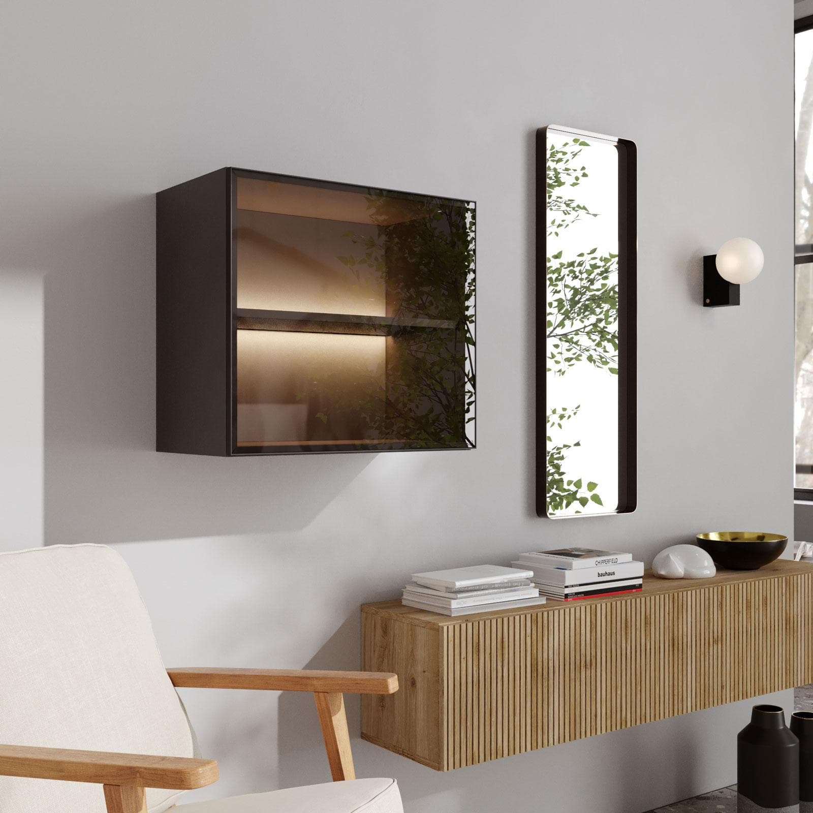 Pensile 55x50h cm lava con anta in vetro bronzato e telaio in alluminio - Clary