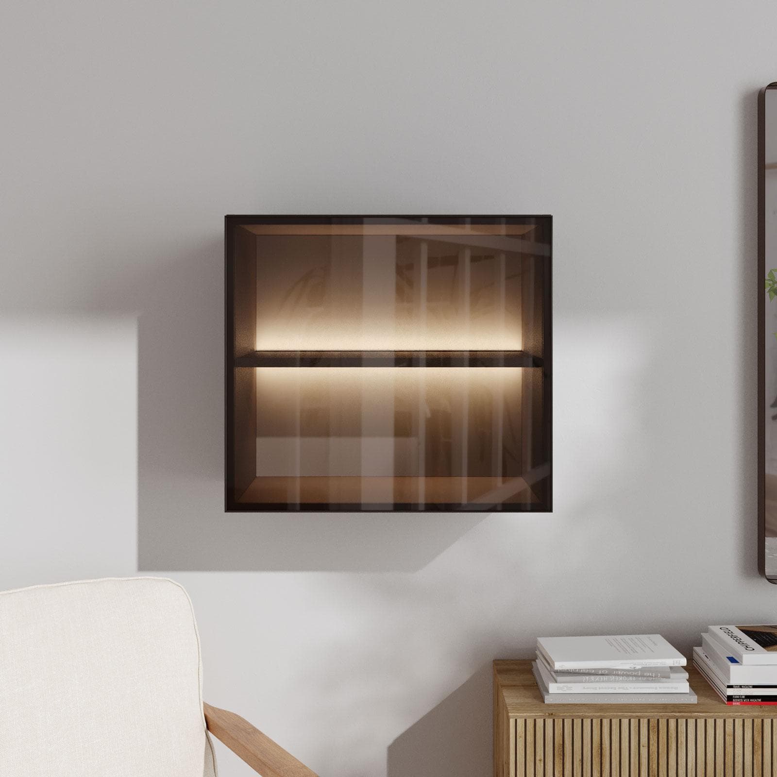 Pensile 55x50h cm lava con anta in vetro bronzato e telaio in alluminio - Clary