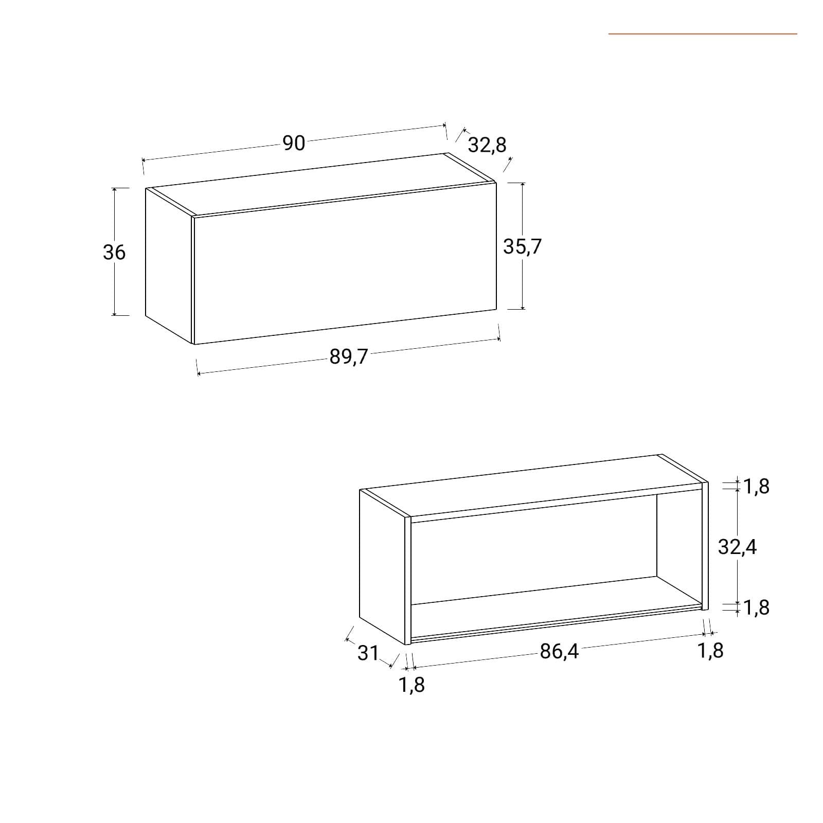 Pensile 90x36h cm antracite con anta vasistats verde soft close - Domy e Zyva