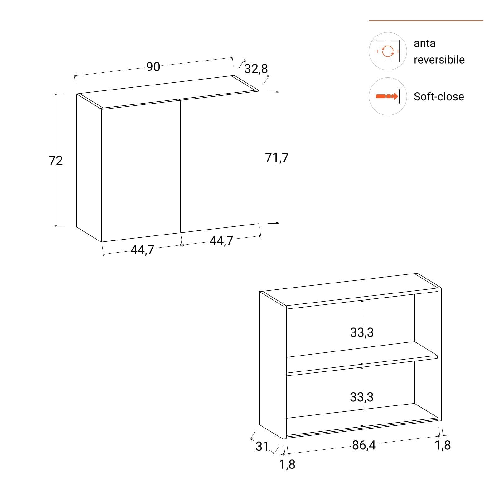 Pensile 90x72h cm bianco con 2 ante - Domy e Zyva