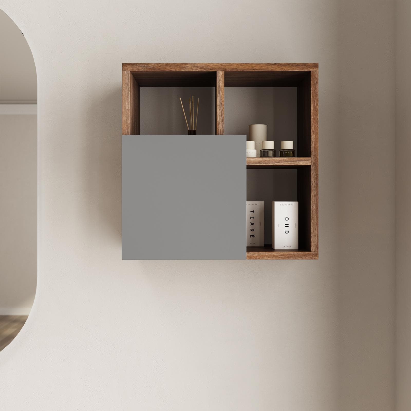 Pensile bagno 45x45 h cm rovere deciso con anta grigia - Plint