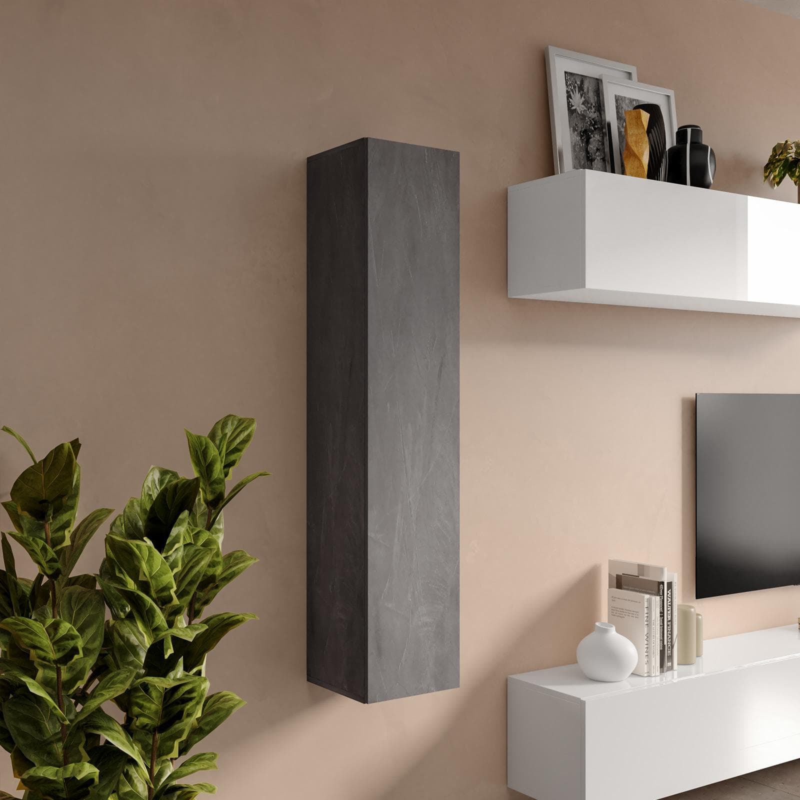 Pensile 28x138h cm grigio piombo con anta reversibile - Clary