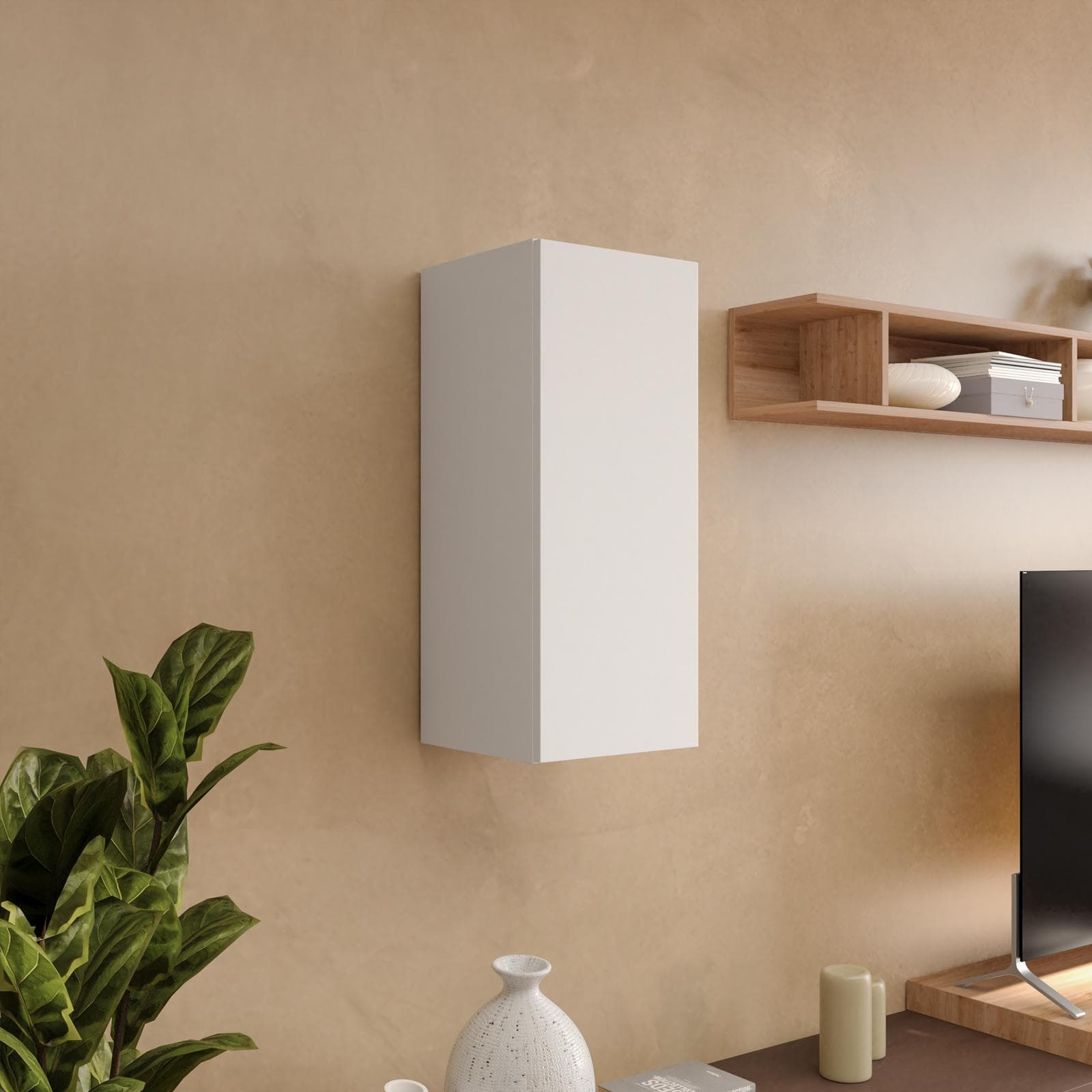 Pensile 28x69h cm bianco lucido con anta reversibile - Clary