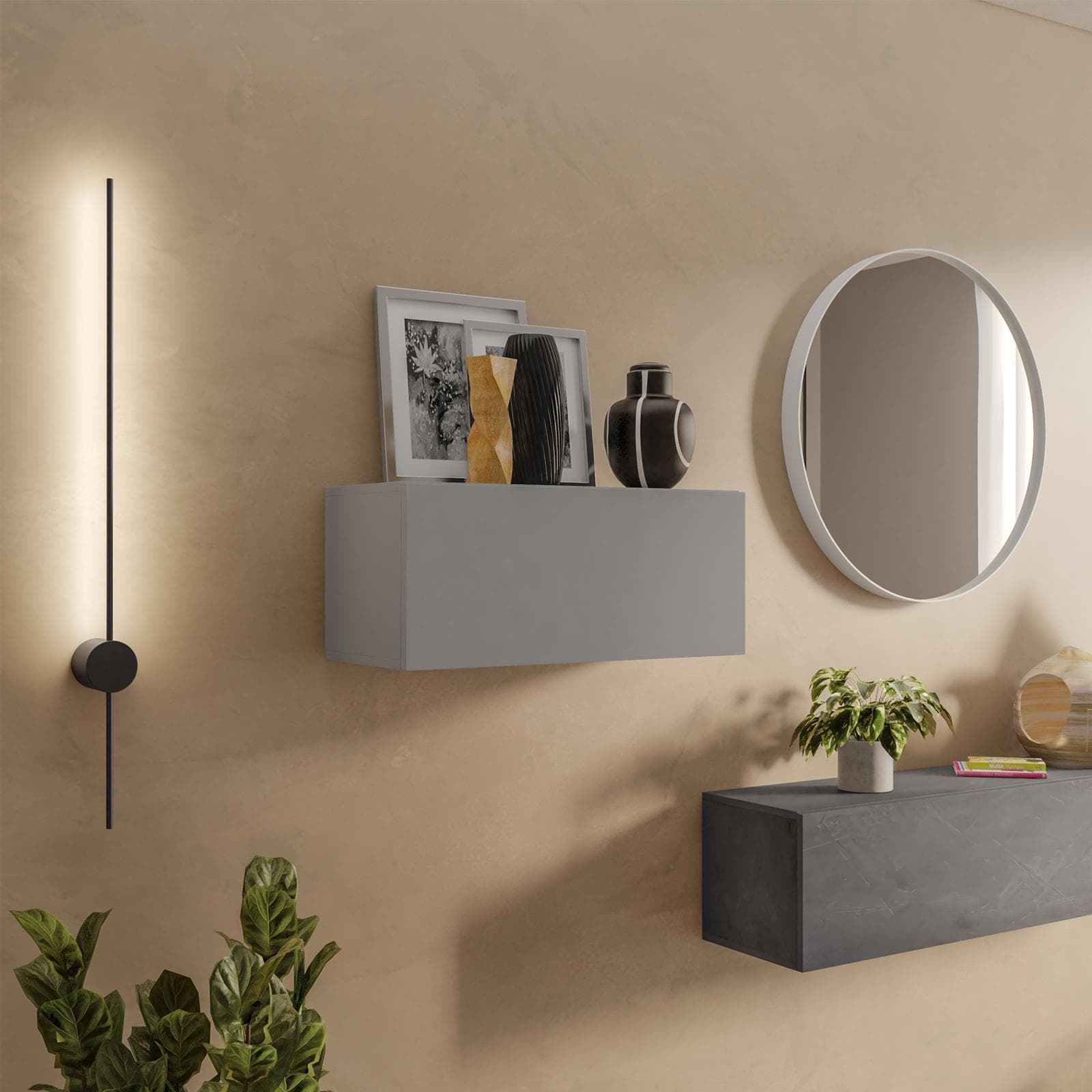 Pensile 69x28h cm grigio ardesia con anta reversibile - Clary