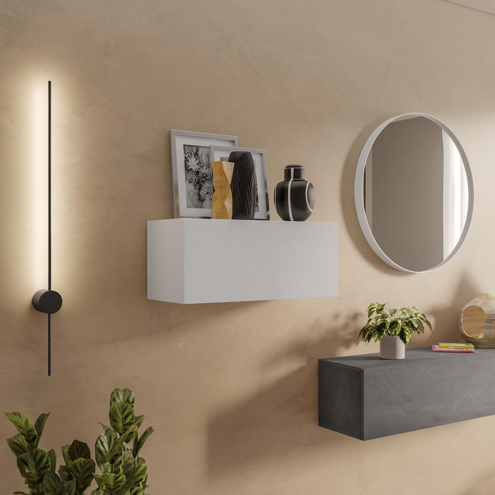 Pensile 69x28h cm bianco lucido con anta reversibile - Clary