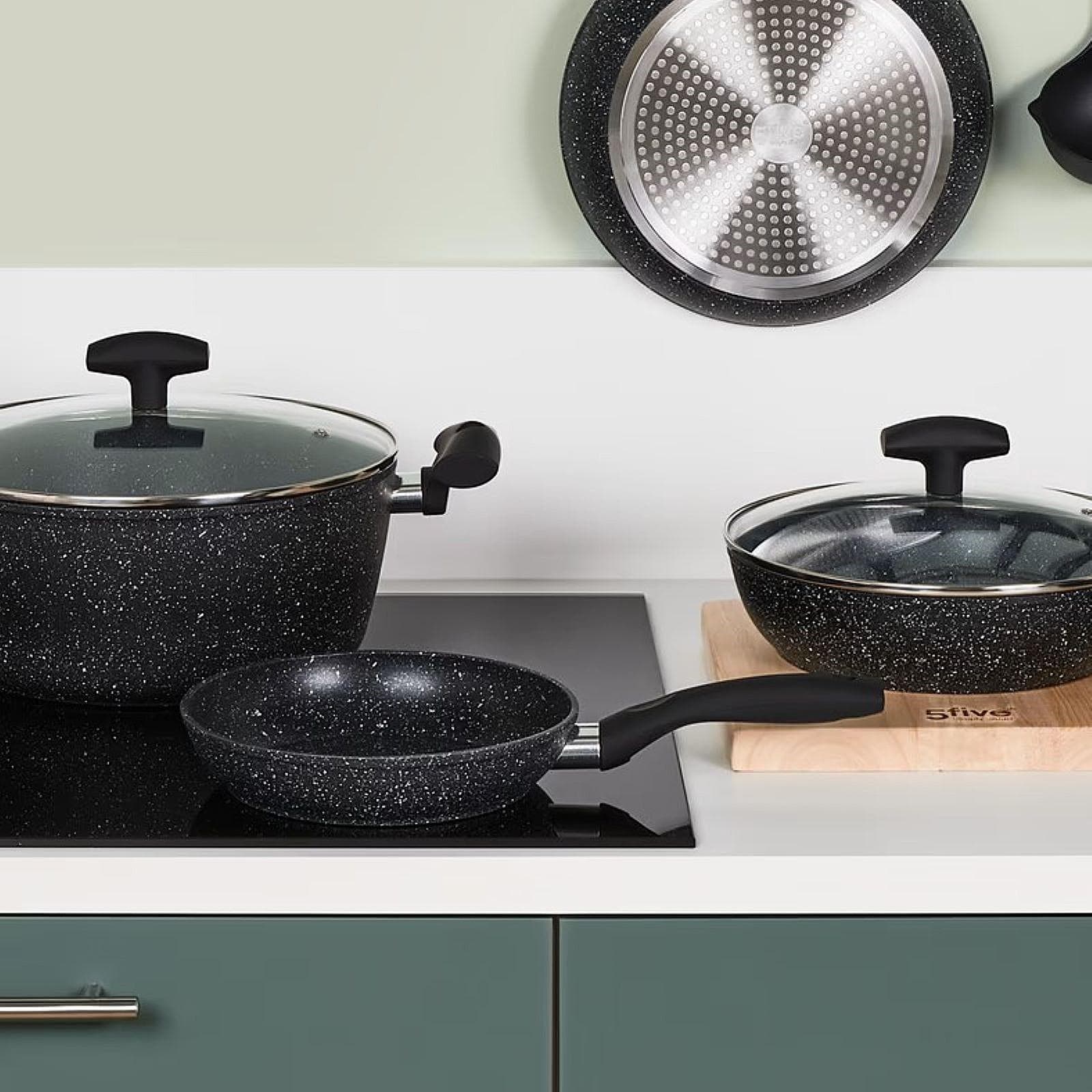 Padella antiaderente 20x6h cm in alluminio forgiato effetto pietra nero - Yasmira