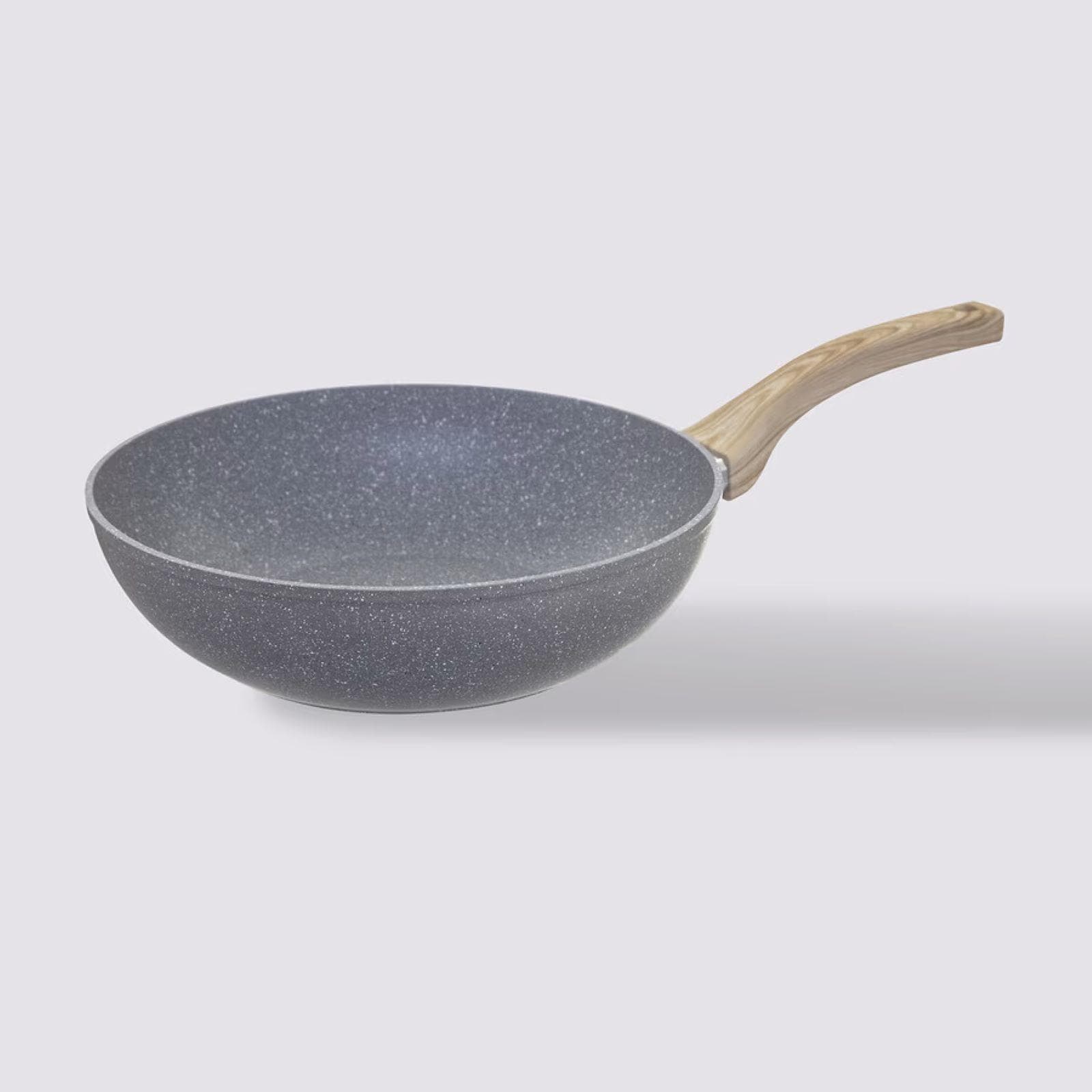 Pentola antiaderente Wok 29x11h cm in alluminio forgiato effetto pietra grigio e legno - Yasmira