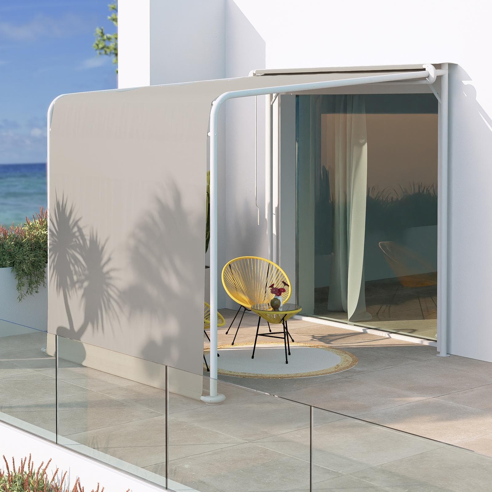 Pergola 3x2,5 m in acciaio bianco con telo scorrevole grigio chiaro - Hedera
