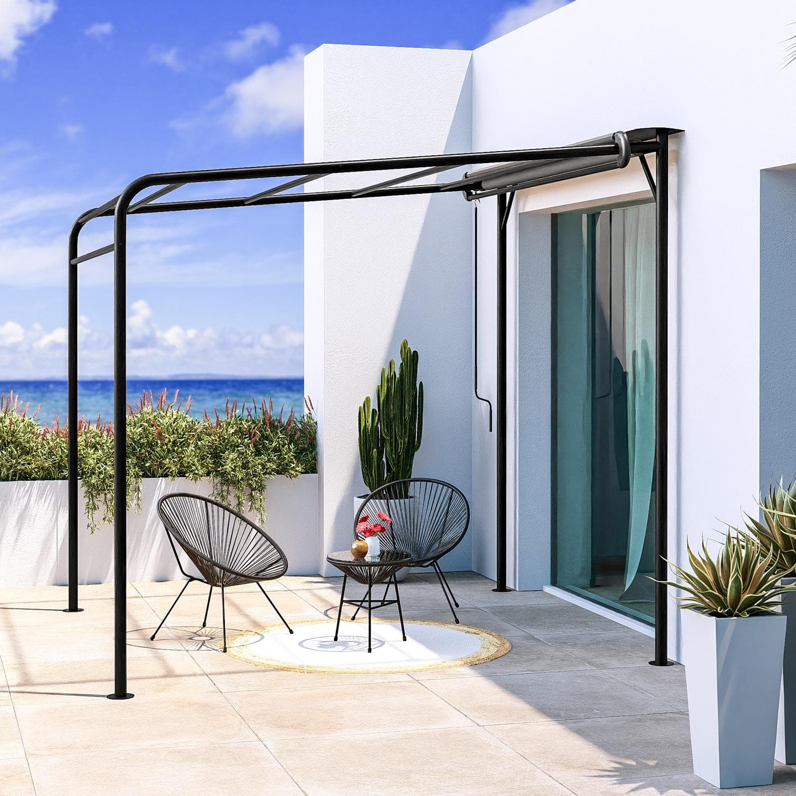 Pergola 3x2,5 m in acciaio nero con telo scorrevole grigio - Hedera