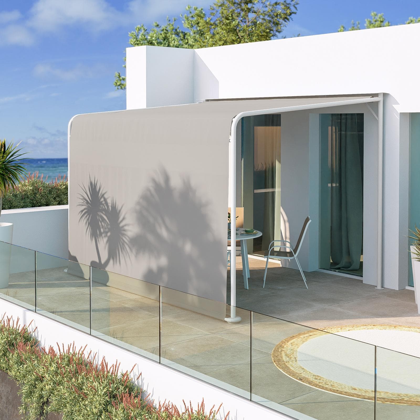 Pergola 4x3 m in acciaio bianco con telo scorrevole grigio chiaro - Hedera