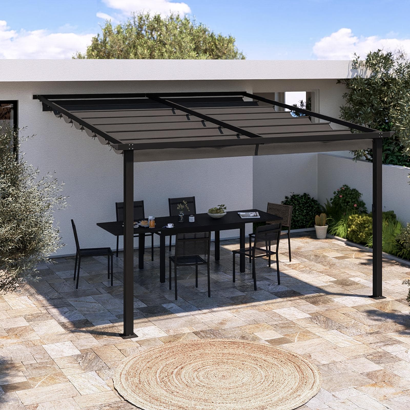 Gazebo pergola 4x4 m con tetto scorrevole in alluminio antracite - Norris