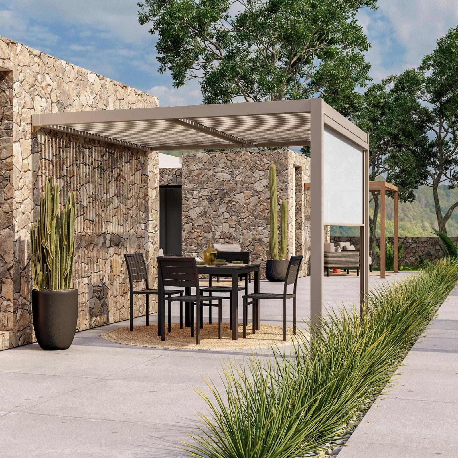 Pergola con tetto a lamelle 3x3 m in alluminio tortora - Enea