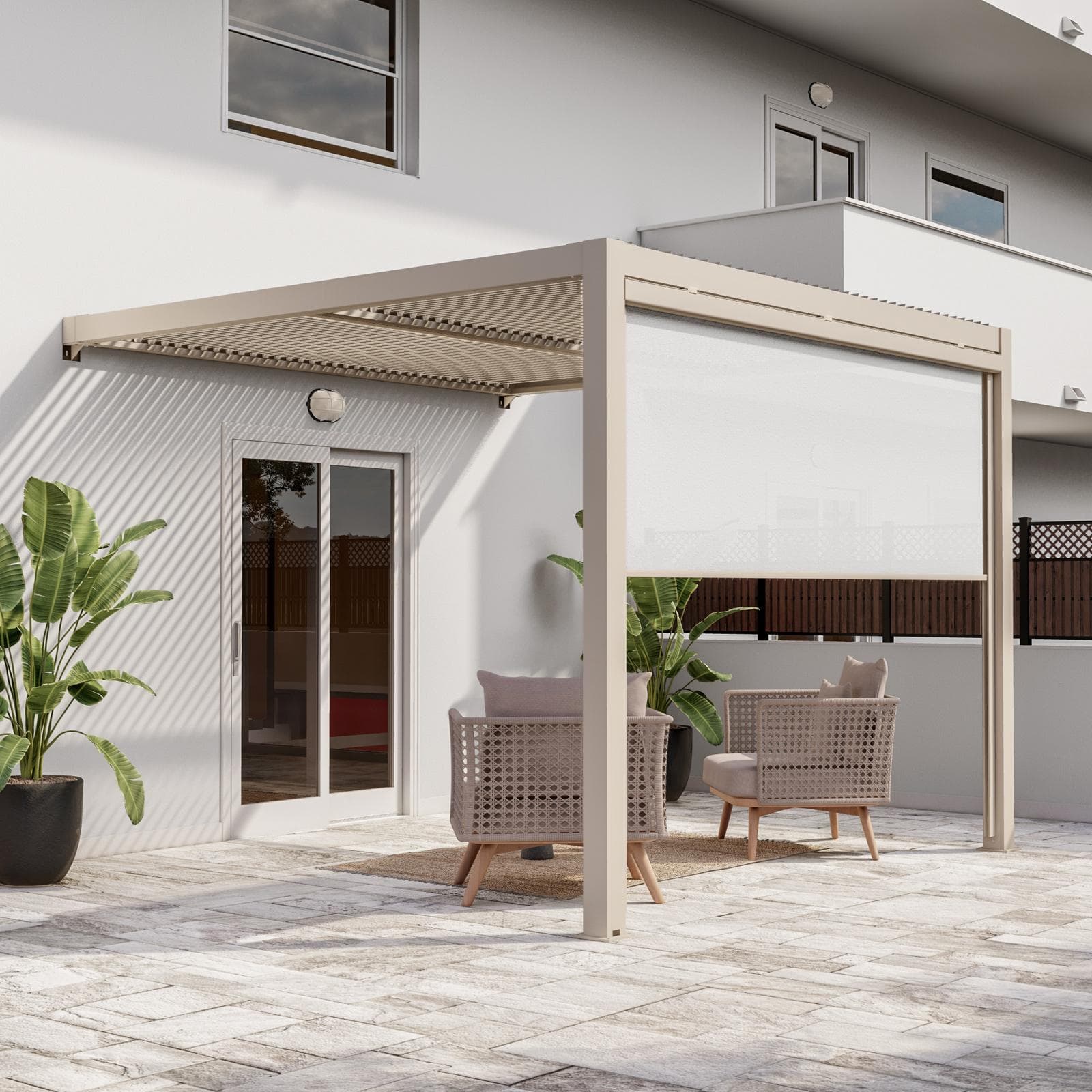 Pergola con tetto a lamelle 3x3 m in alluminio tortora - Enea