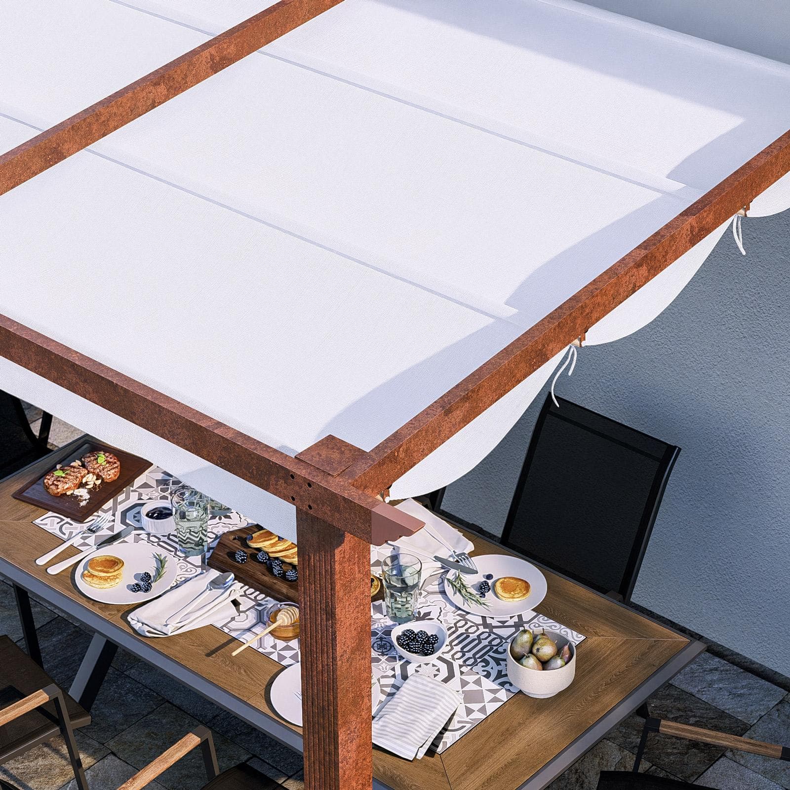Pergola da esterno 3x2,5 m in alluminio effetto corten e telo bianco - Norris