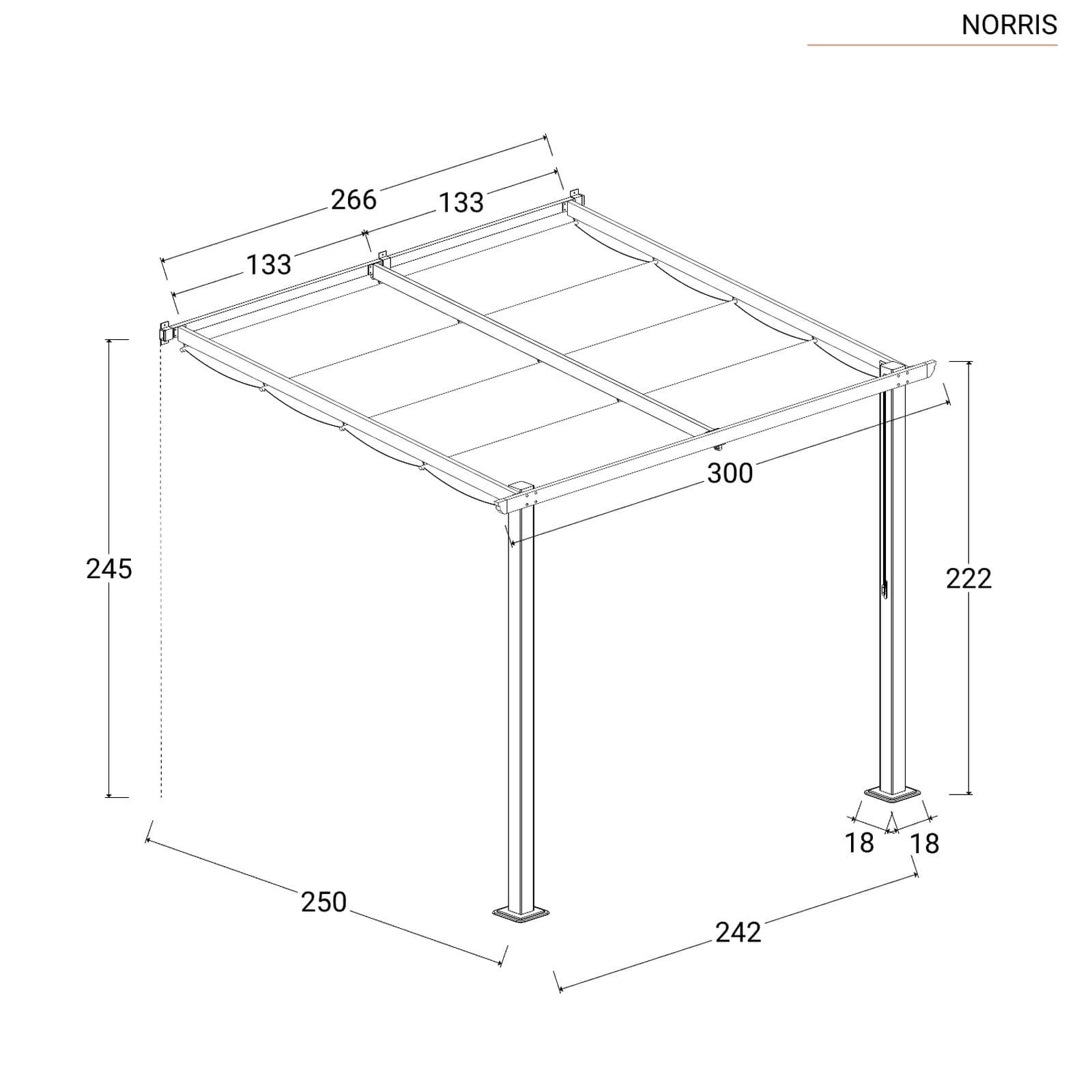 Pergola da esterno 3x2,5 m in alluminio effetto corten e telo bianco - Norris