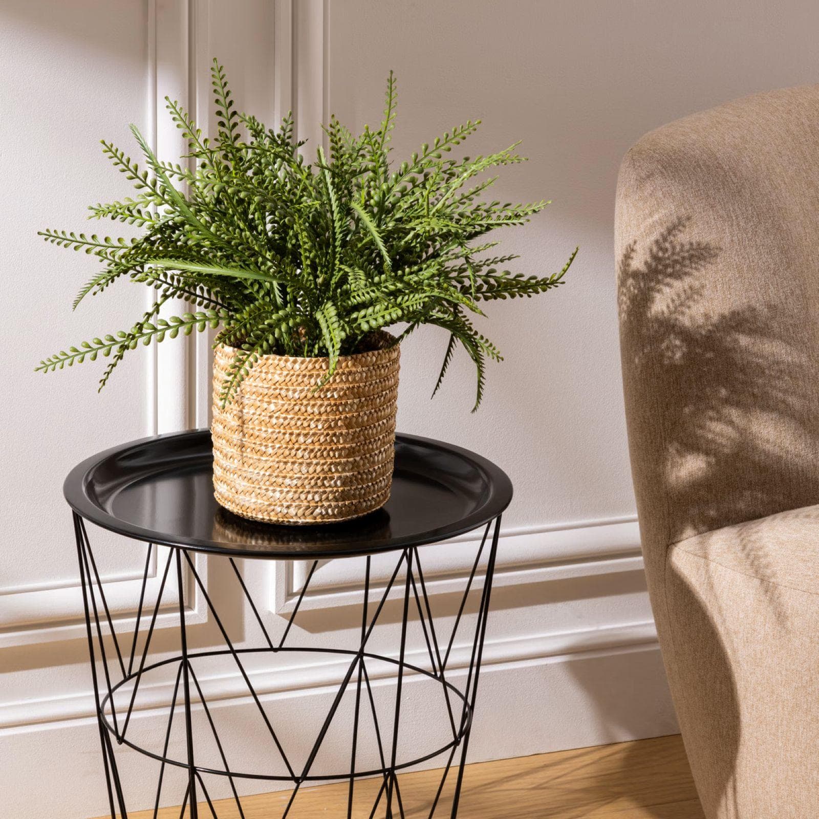 Pianta artificiale 45h cm in vaso intrecciato naturale