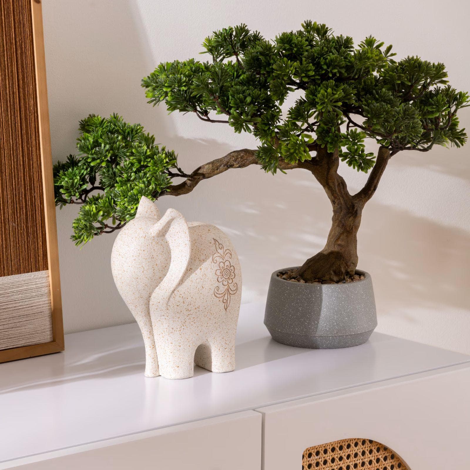 Pianta artificiale di bonsai 45h cm con vaso in ceramica grigio