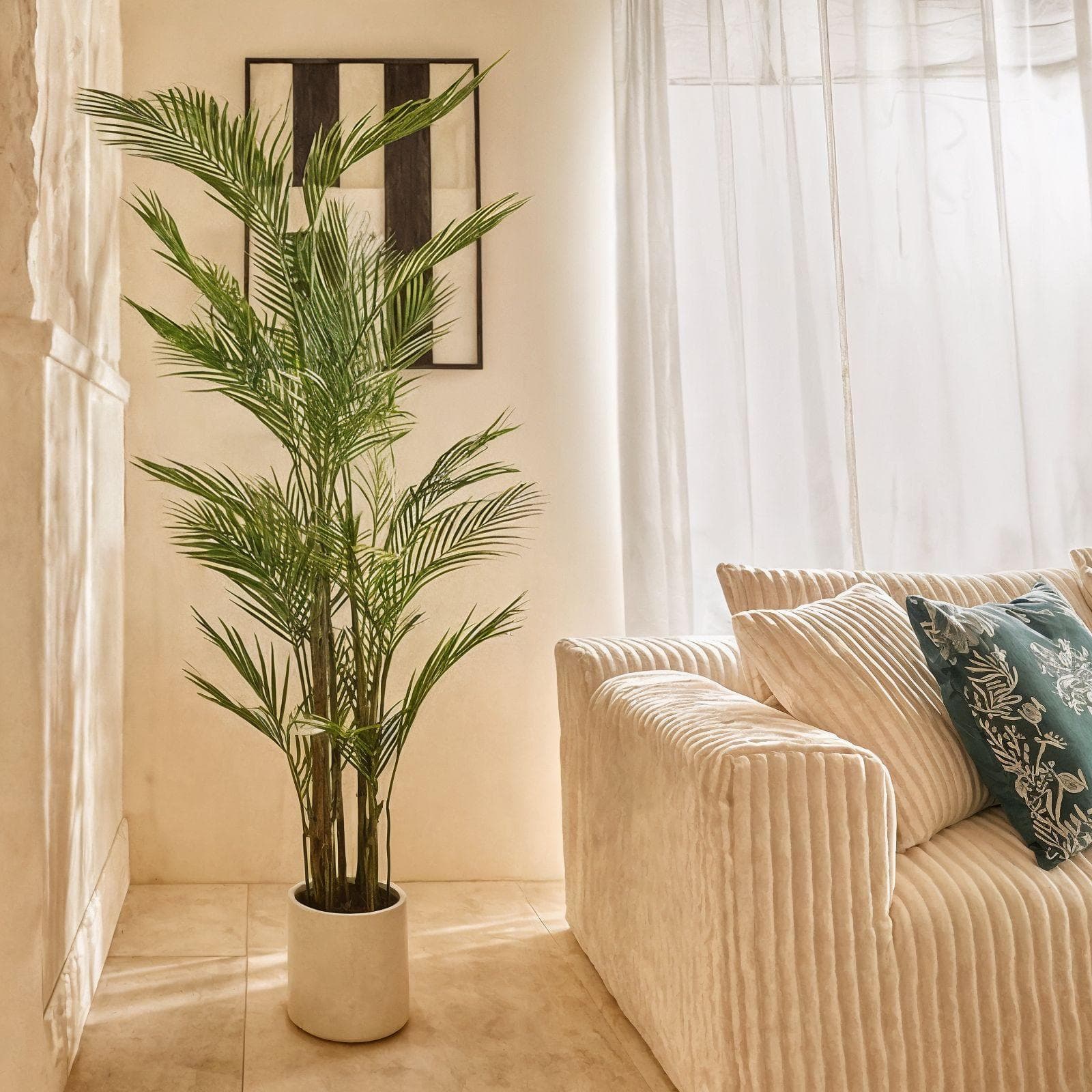 PIANTA ARTIFICIALE DI PALMA 180H CM IN VASO BEIGE +