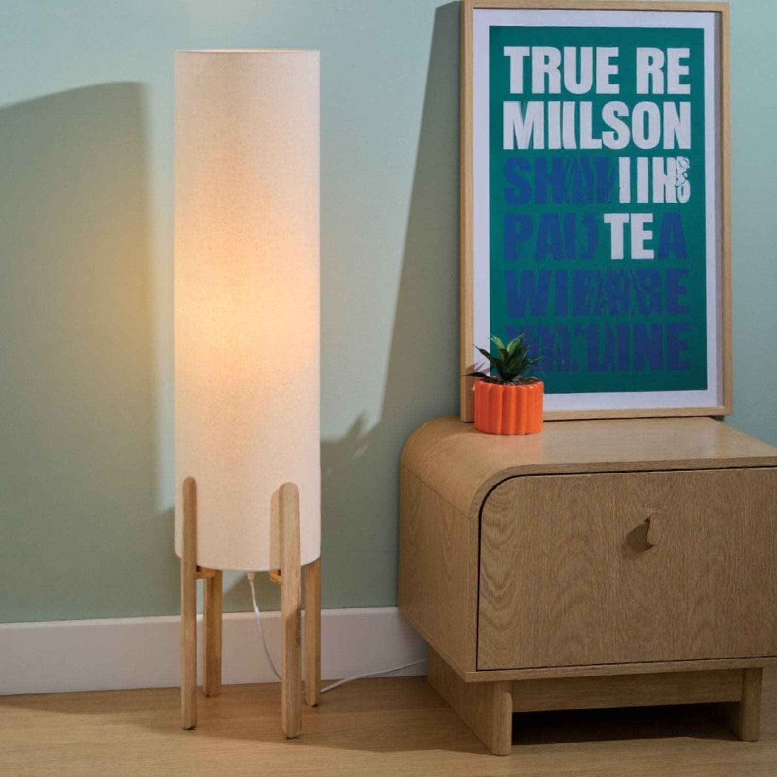 Piantana 107h cm in legno naturale e tessuto beige - Cocora
