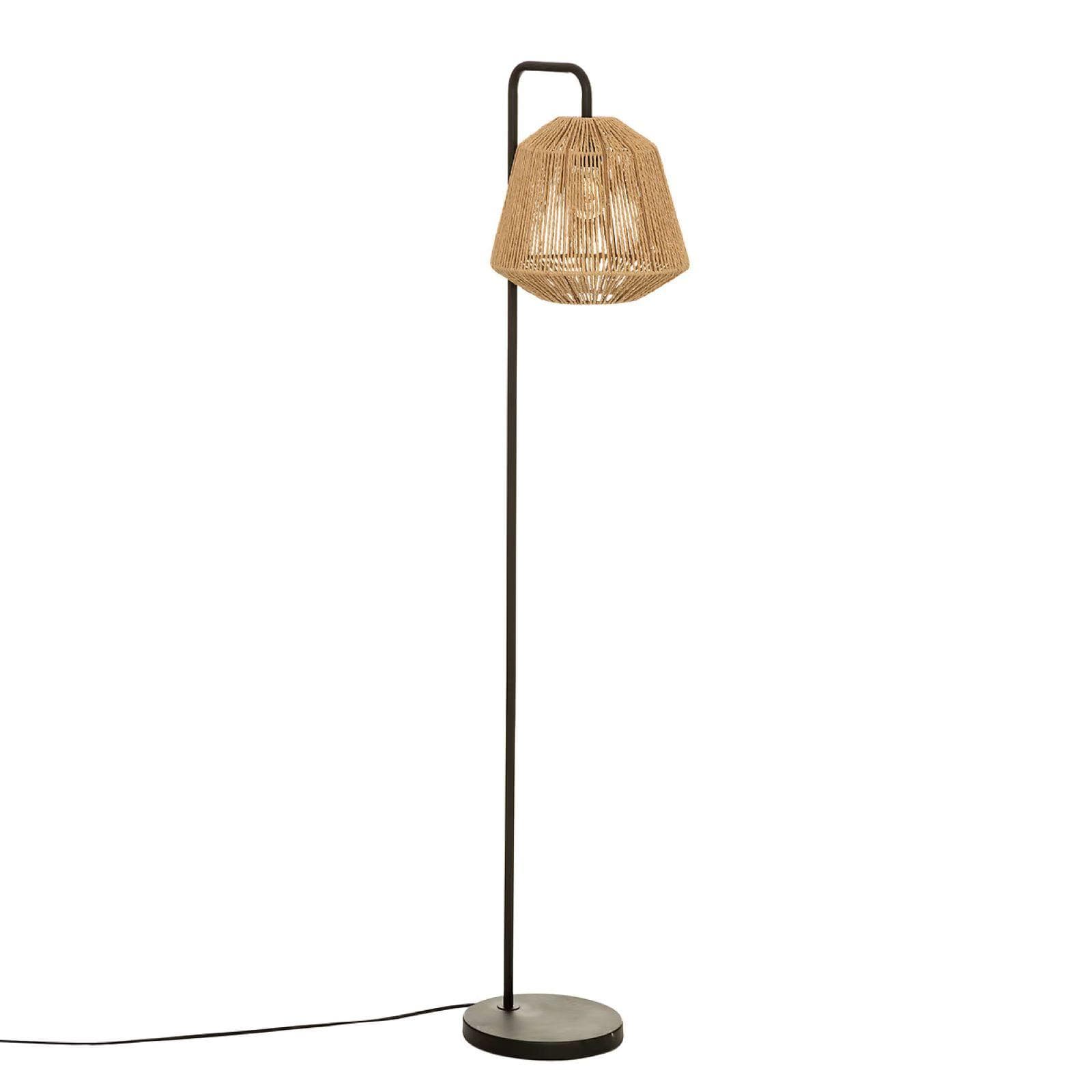 Piantana 150h cm in metallo nero paralume in corda naturale - Margot
