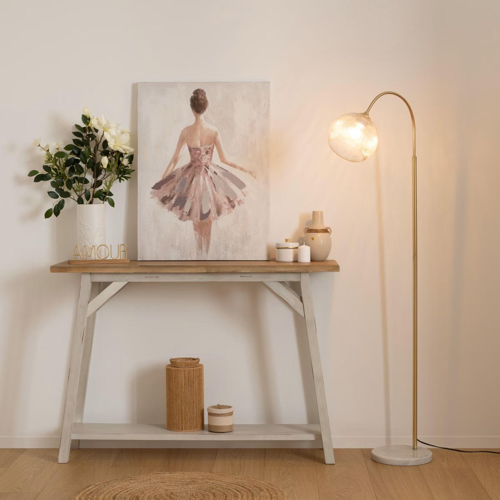 Piantana 150 h cm in vetro e metallo oro con base in marmo - Amilia
