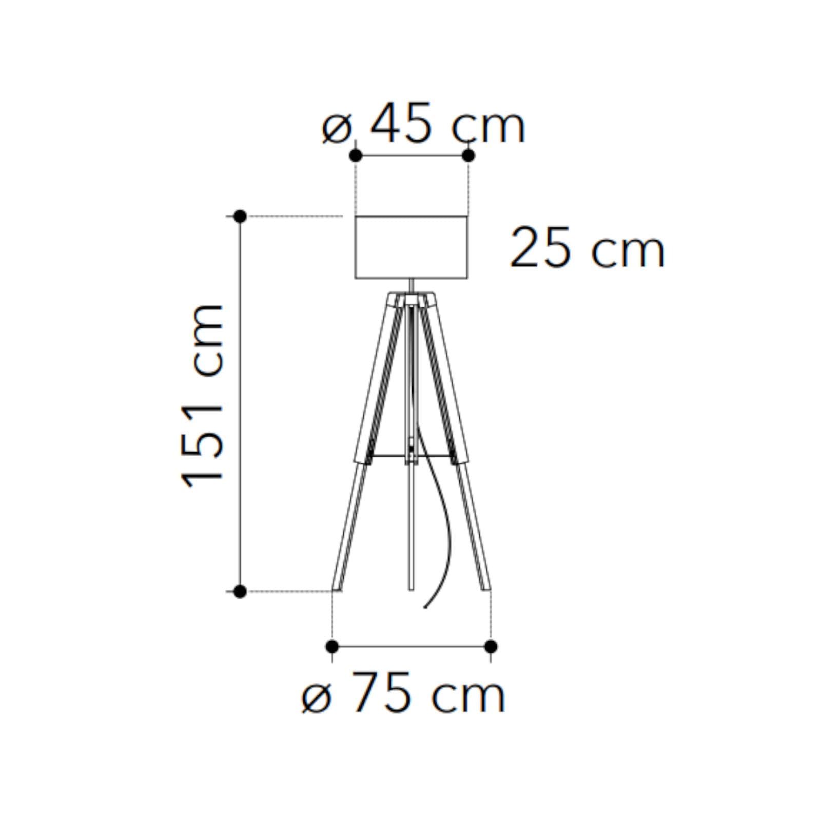 Piantana 151h cm con paralume in tessuto bianco e struttura in legno