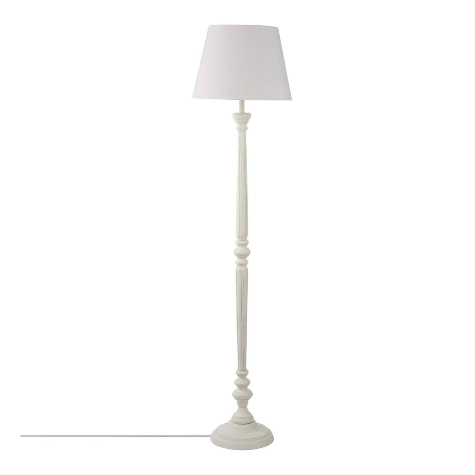 Piantana 156h cm in legno di pino e paralume in lino bianco