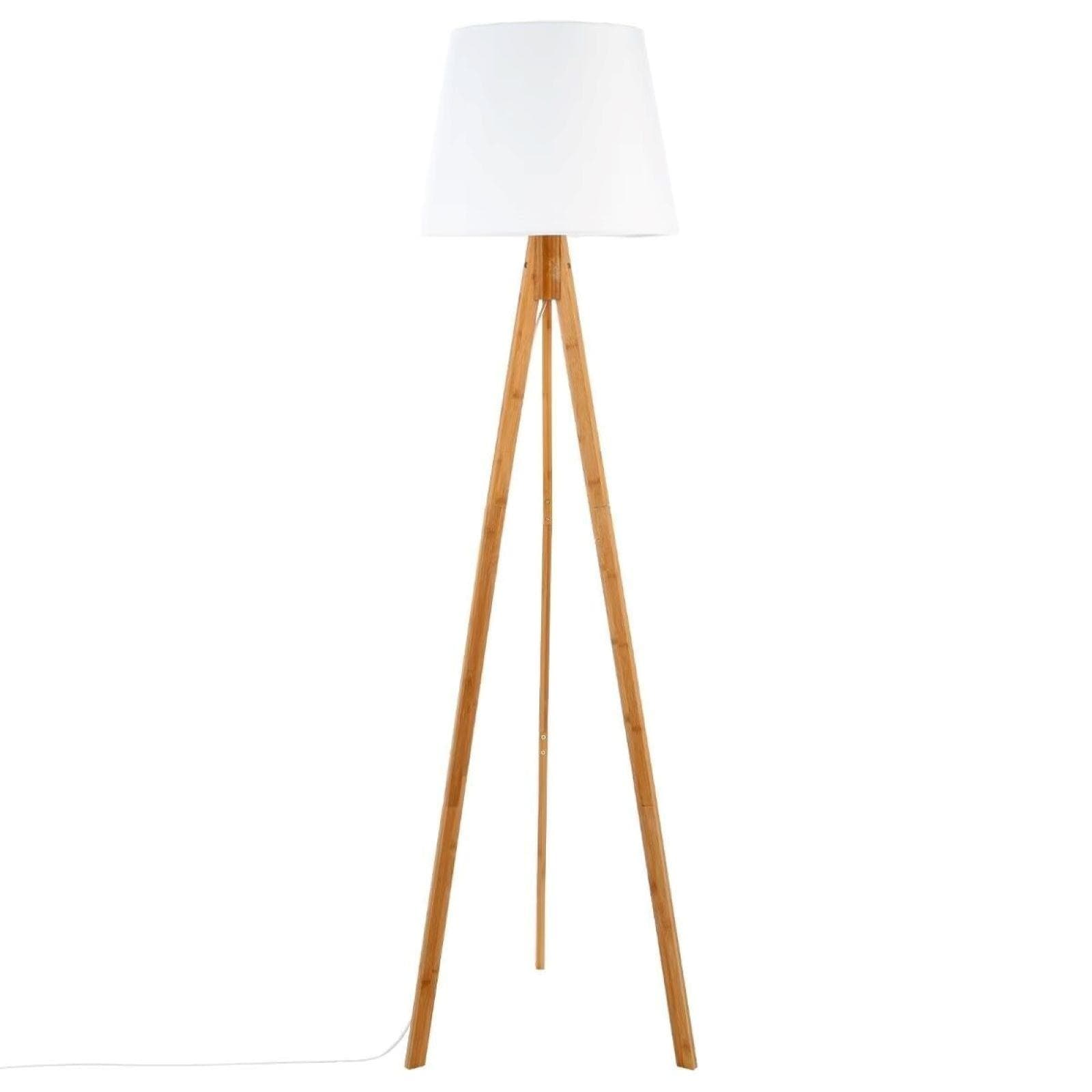 Piantana 160 h cm in bambù naturale e paralume bianco